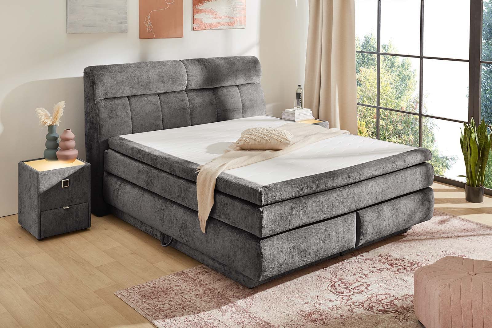 Jockenhöfer Gruppe Lit boxspring »Queen, inklusive Strauraum/Bettkasten« matelas TTFK 7 zones, surmatelas KS, différents degrés de fermeté au choix