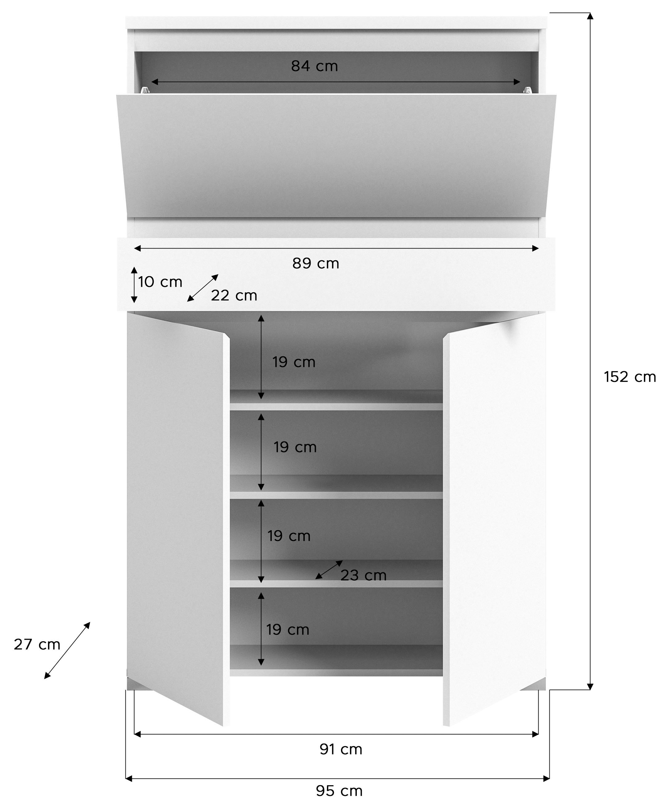 Home affaire Schuhschrank »Skoskap, Tiefe 27cm, 2 Türen, 1 Klappe mit Schuhwalze, 1 Schubkasten« Platz für ca. 16 Schuhpaare, Schuhkipper, Schuhkommode, Schuhregal