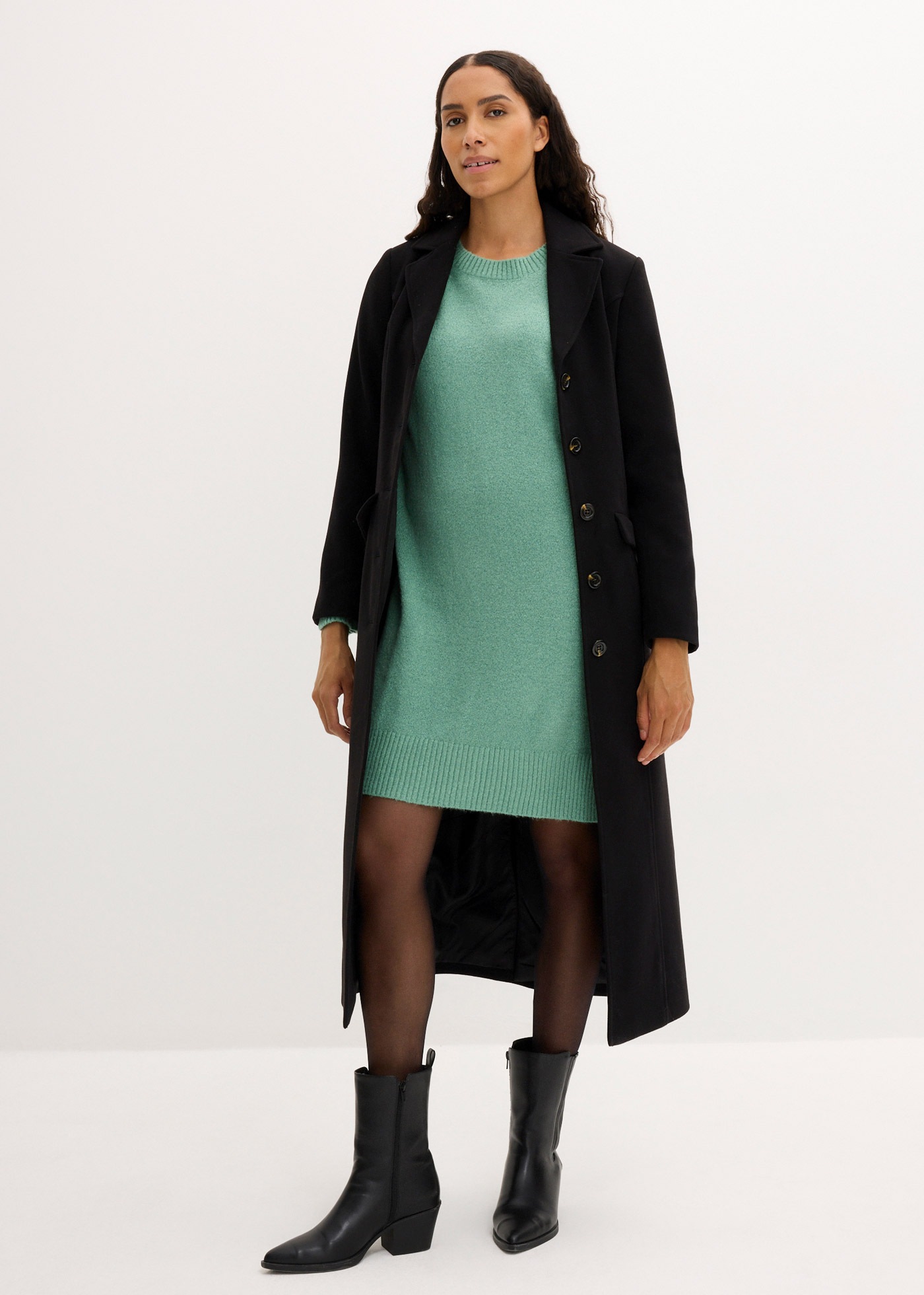 bonprix Robe en sweat »Oversize-Strickkleid« aus Materialmix, Oversize Passform, knielang, mit Seitenschlitzen