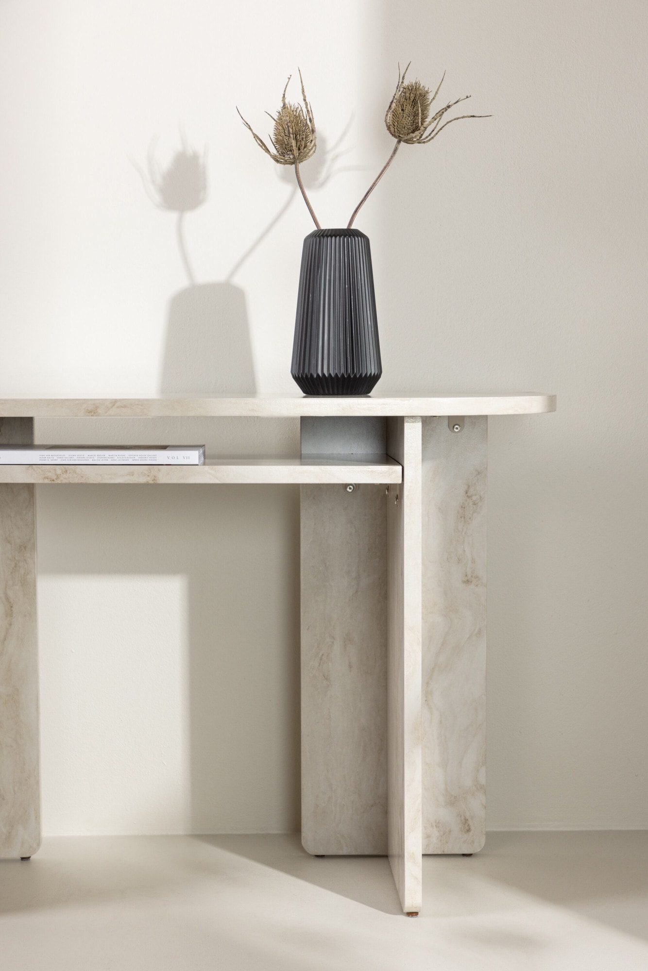 Venture Home Table d'appoint »Ålesund, hoher Konsolentisch in beiger Marmoroptik, 120 × 40 cm« Ablagetisch, MDF, gewachst, hoch, geräumig, edel
