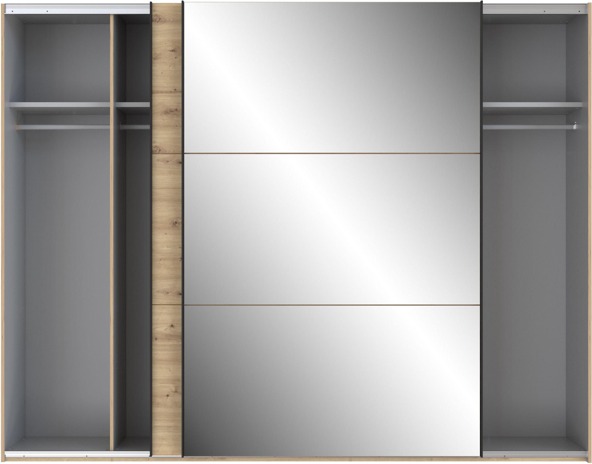 FORTE Schwebetürenschrank »Trondheim, Kleiderschrank mit Spiegel, Industrial Design, 2-Türen« B/H/T ca. 270/210/63cm,  Holzdekor: Artisan Eiche