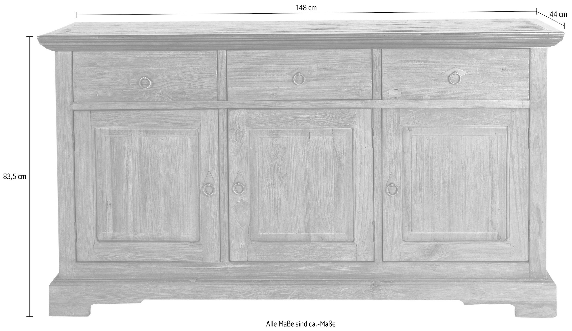 SIT Sideboard »Perth aus recyceltem Teakholz mit 3 Türen & 3 Schubladen« Massives Teakholz mit Stauraum und markanten Metallringen als Griffe