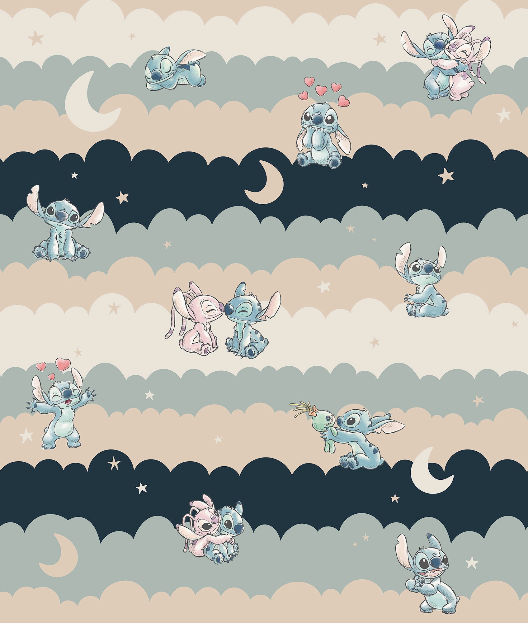 Komar Papier peint intissé »Disney Lilo and Stitch Cozy Clouds« imprimé lisse rouleau de 212 x 250 cm