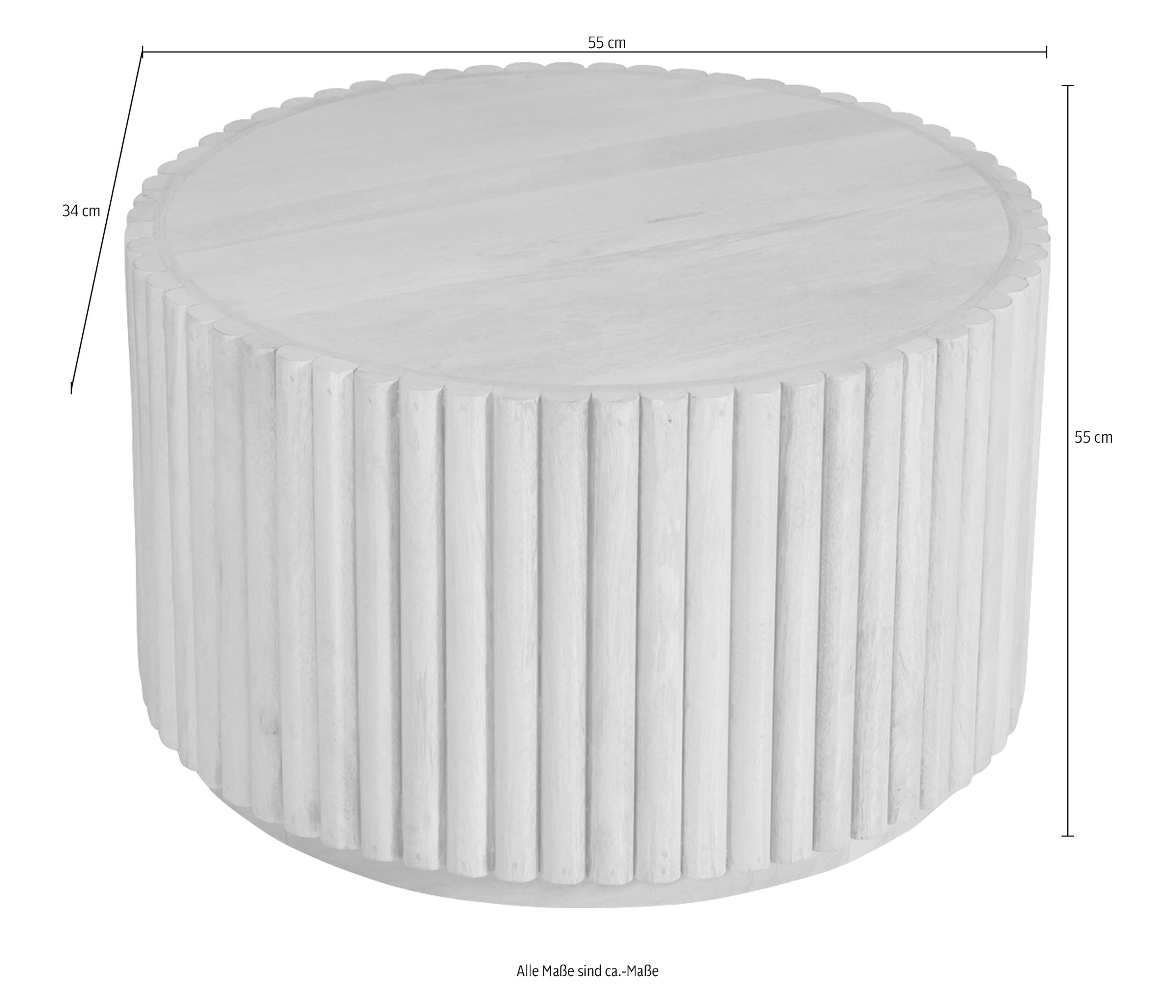 SIT Couchtisch »Vasto rund aus massivem Mangoholz mit extravagantem Ribbed-Look« Rundes Lamellendesign mit markantem Säulenfuss und 3 cm Sockel