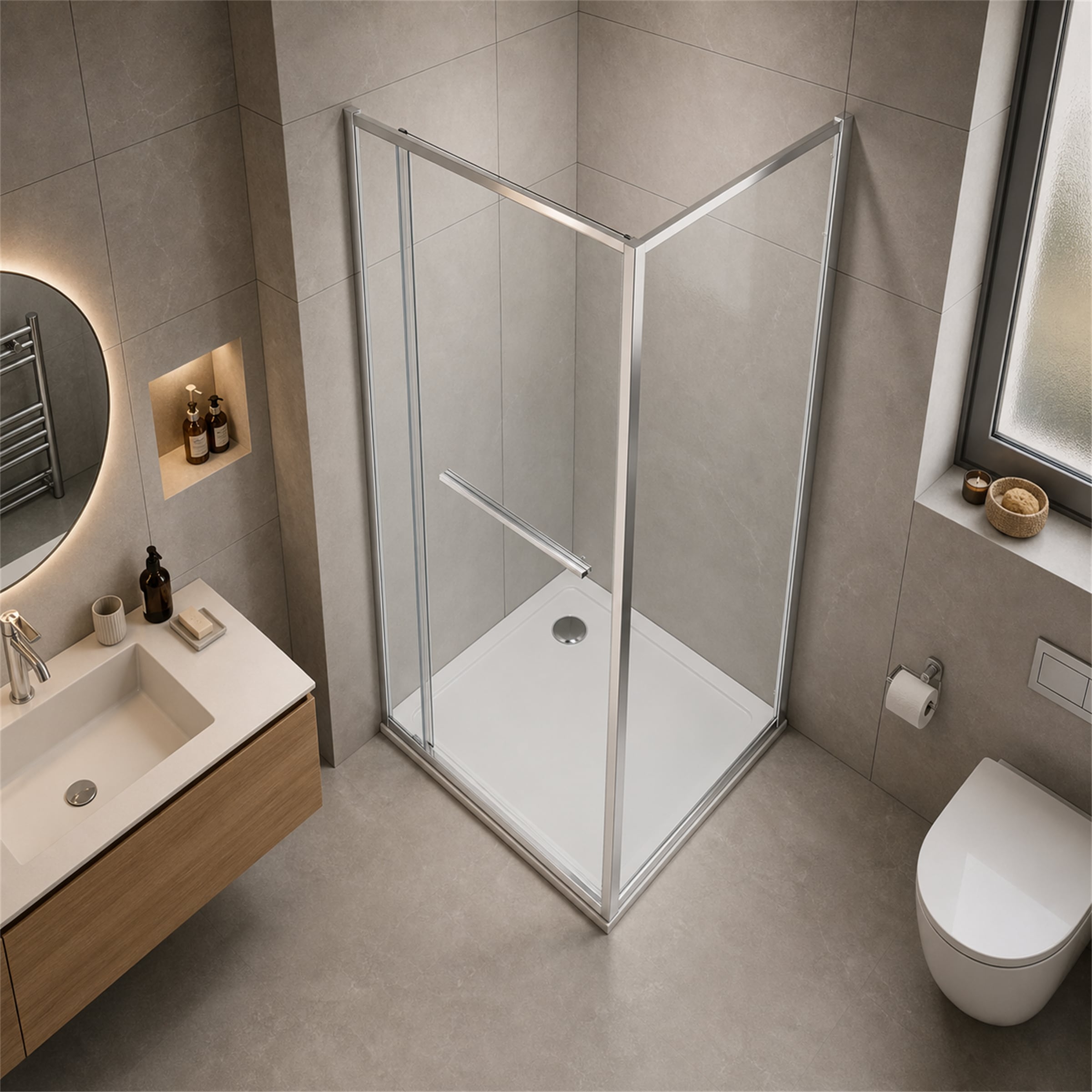 GOODproduct Douche d'angle »Vinci« porte battante pour largeur d'entrée maximale, système à double roulettes