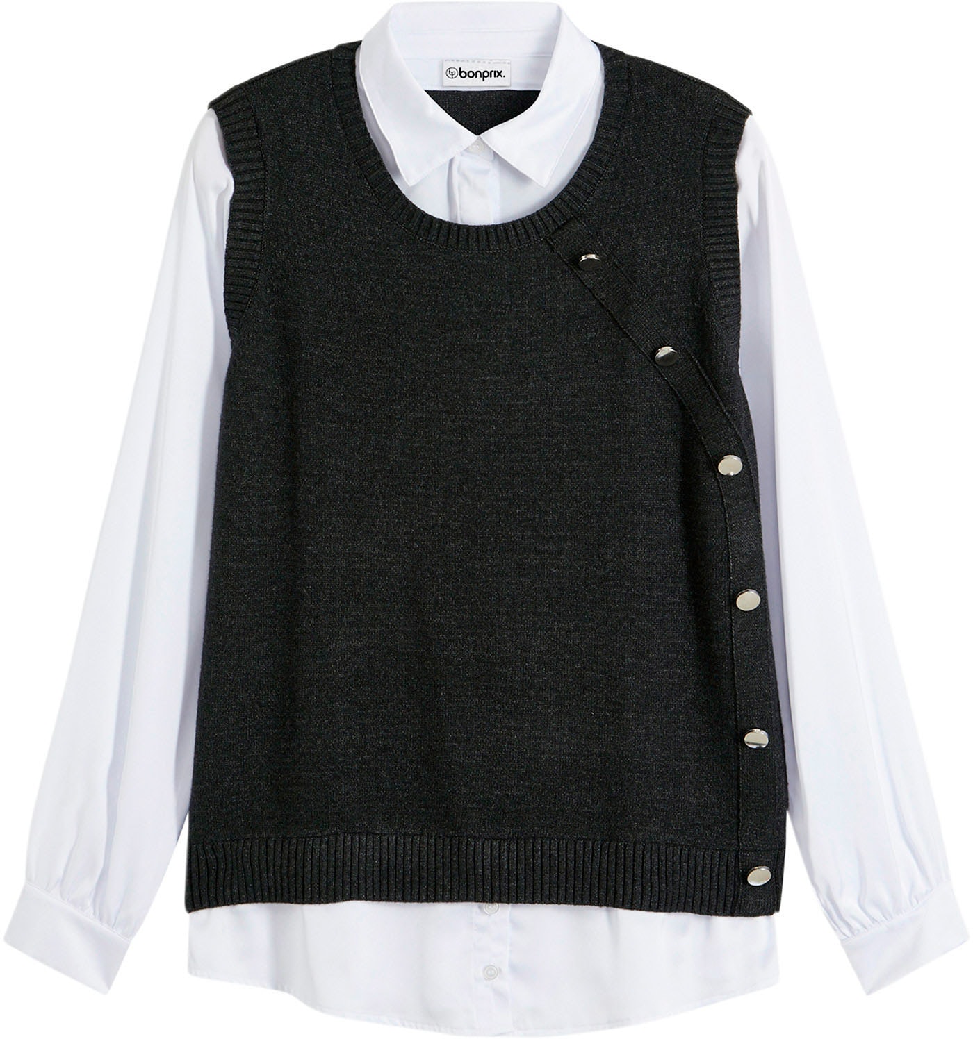 bonprix Pull en tricot aus Viskose, Polyamid und Polyester, mit Hemdblusenkragen