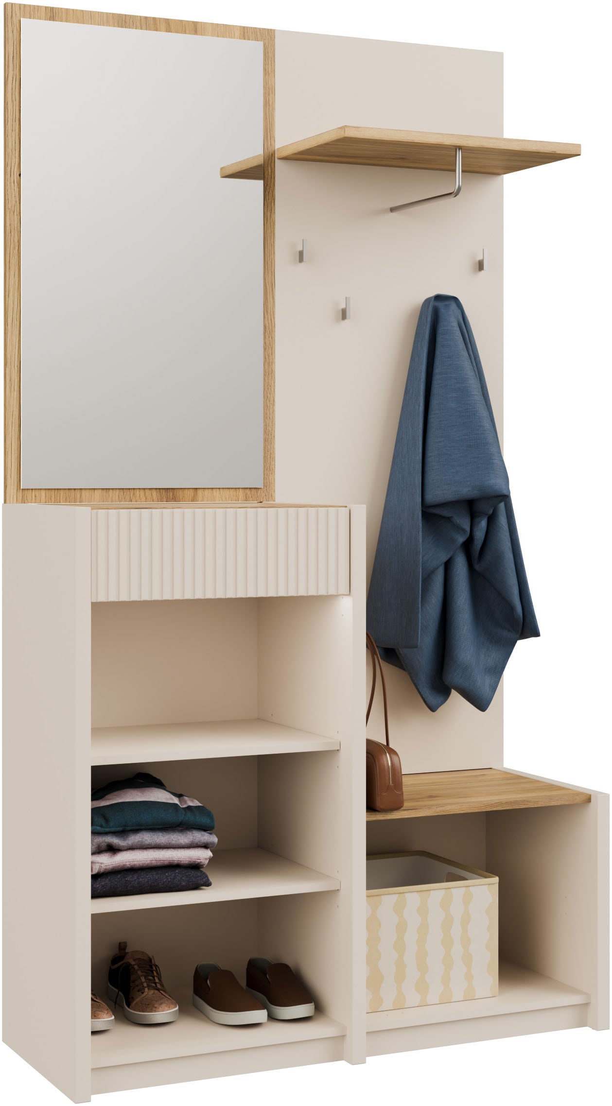 FORTE Vestiaire compact »Oak Squere Garderobe, 1 Türe, 1SK, 1 Klappe« L/H/P 108,4 /195,9/41,7 cm miroir, crochet, tringle à vêtements