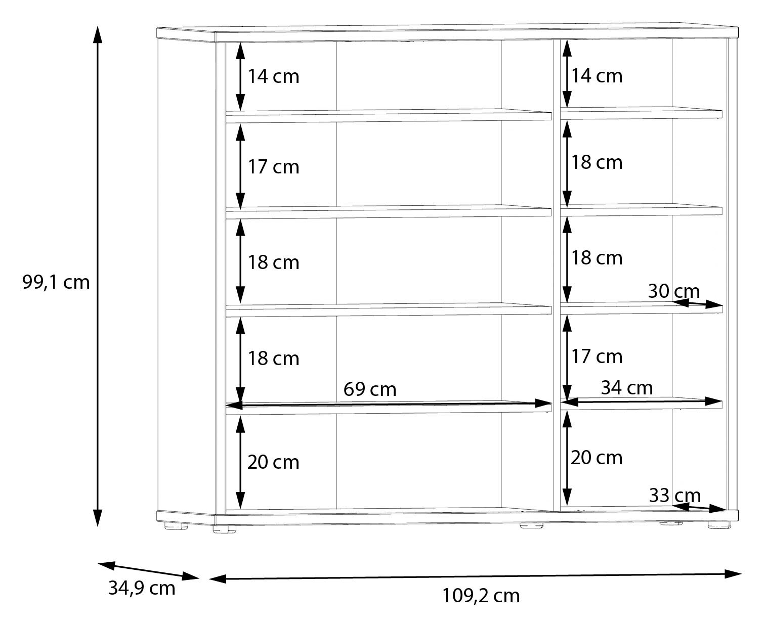 FORTE Schuhschrank »Alice Springs, Schuhschrank, Platz für 20 Paar Schuhe, 3 Türen« B/H/T 109,2/99,1/34,9 cm,  Stauraumschrank, Mehrzweckschrank, grifflose Front, Push to open