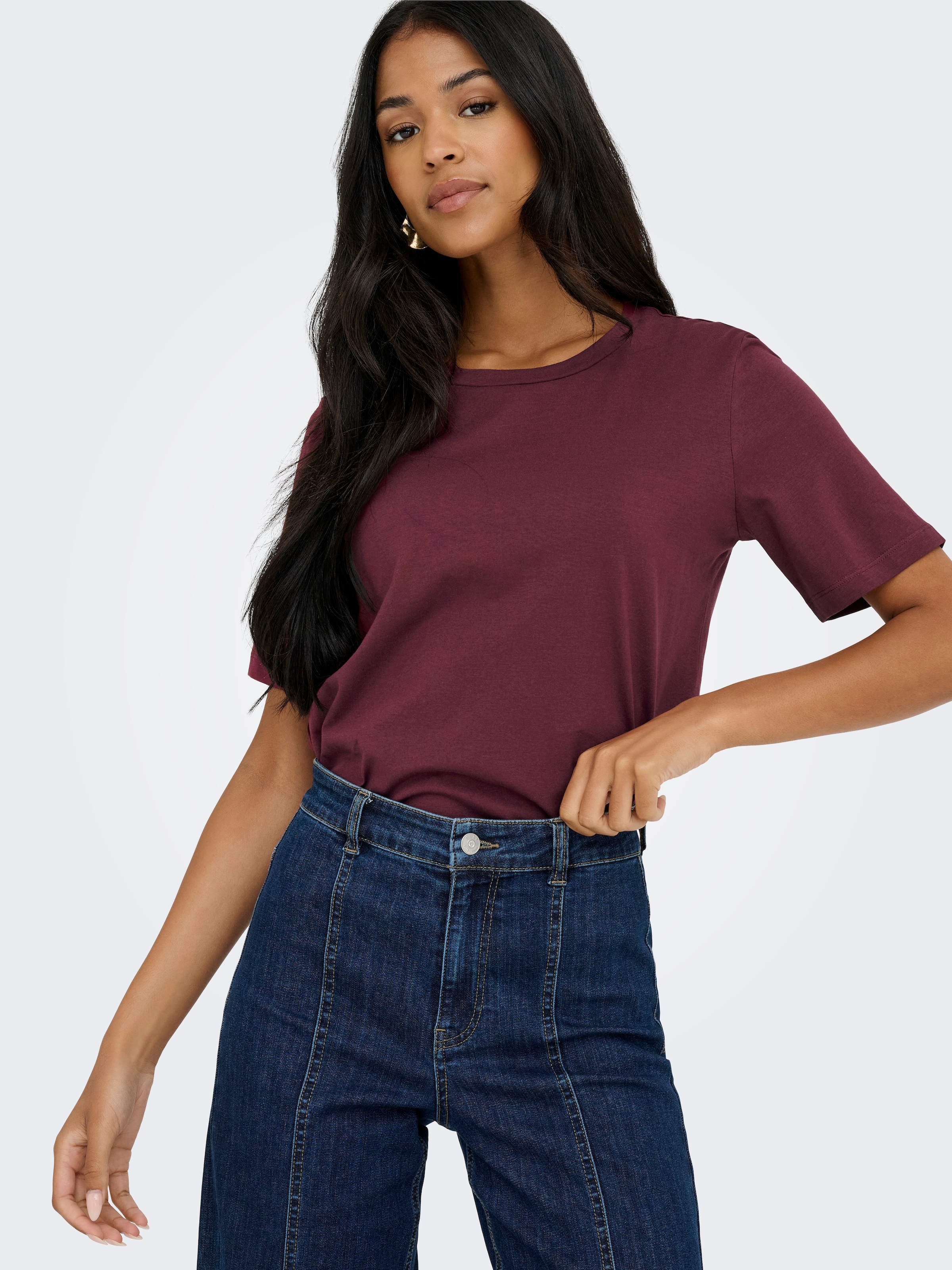 ONLY T-shirt à manches courtes »ONLONLY – Doppelpack T-Shirts für Alltag und Freizeit« Packung, 2 cuis regular fit, Jersey, Baumwolle, Rundhals, unifarben