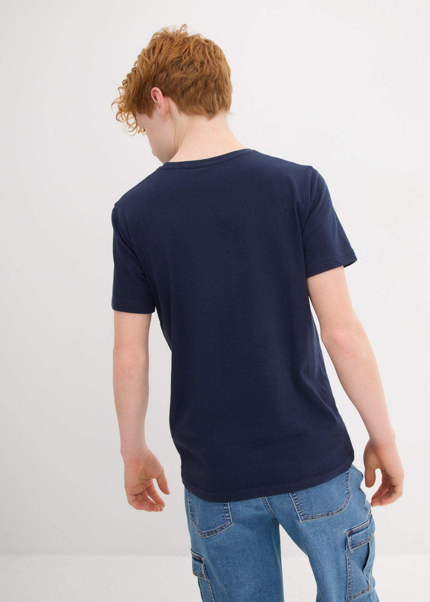 bonprix T-shirt Paquet, lot de 3,  en coton doux pour la peau, col rond, manches courtes