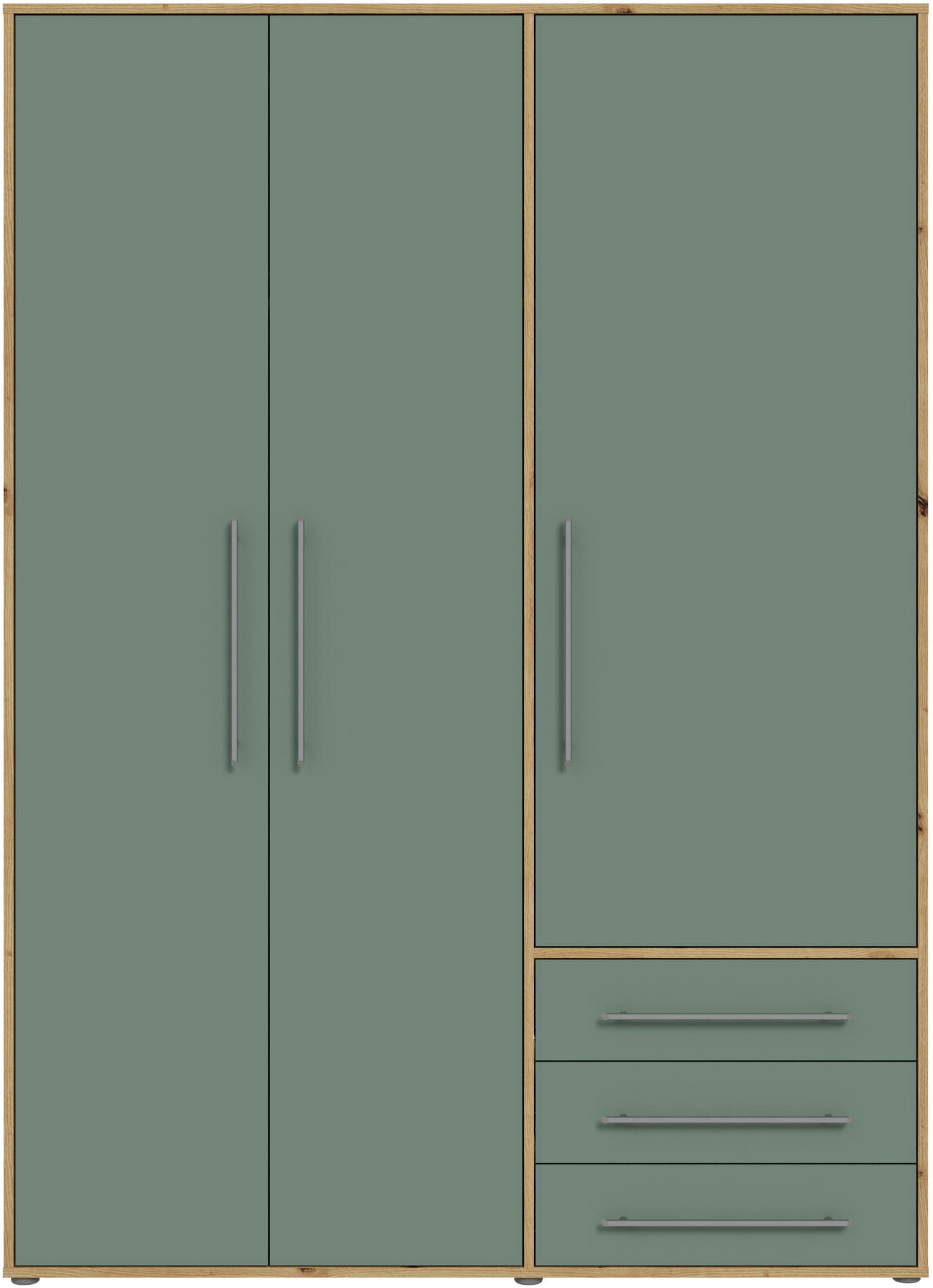 FORTE Armoire à portes battantes »Kleiderschrank,zeitloses Design,3 türig« beaucoup d'espace de rangement, tiroirs, poignées en barre, Made in Europe