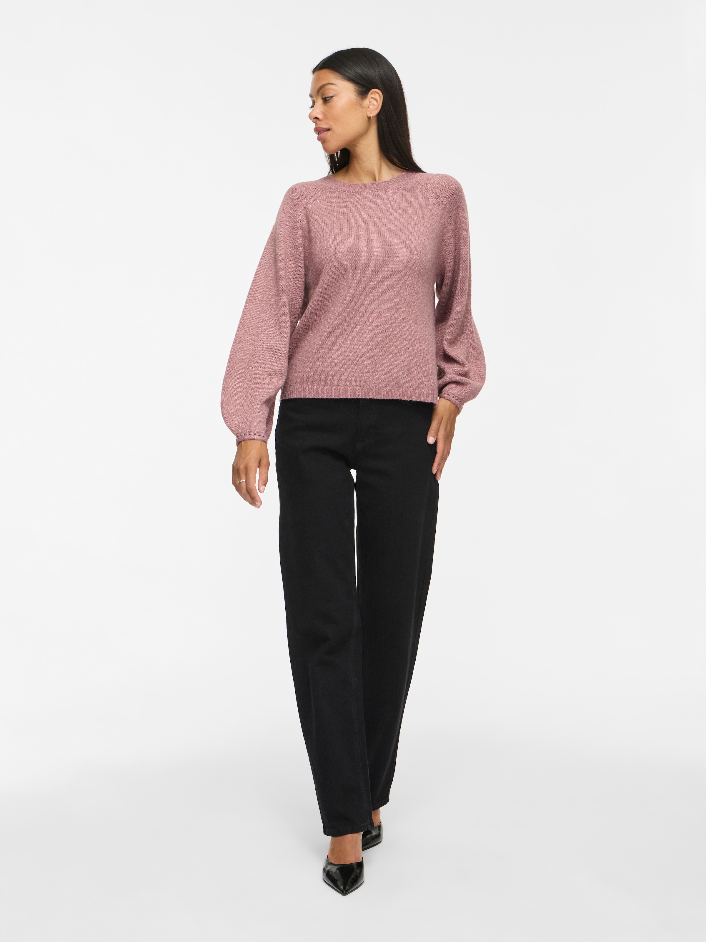 Vila Pull en tricot »VISAPNA O-NECK L/S KNIT TOP/PB/1« mélange de matériaux, coupe régulière