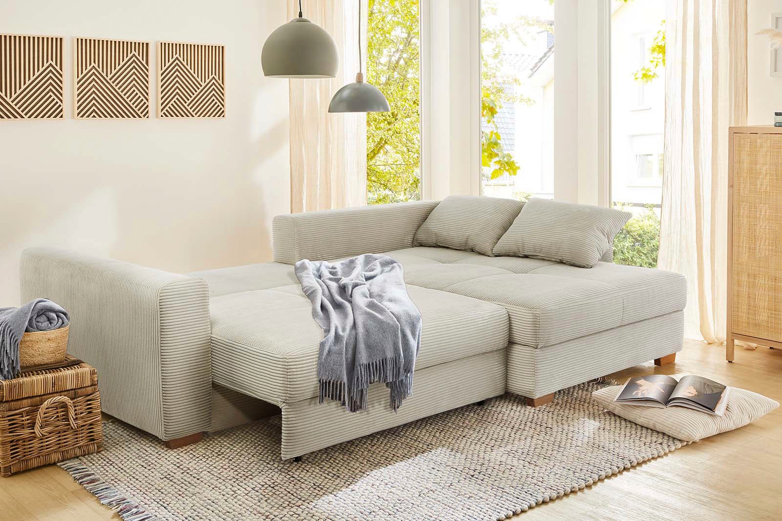 Jockenhöfer Gruppe Canapé d'angle »Kampen L-Form, B: 288 cm« mit Bettfunktion, Bettkasten & Zierkissen, Federkern