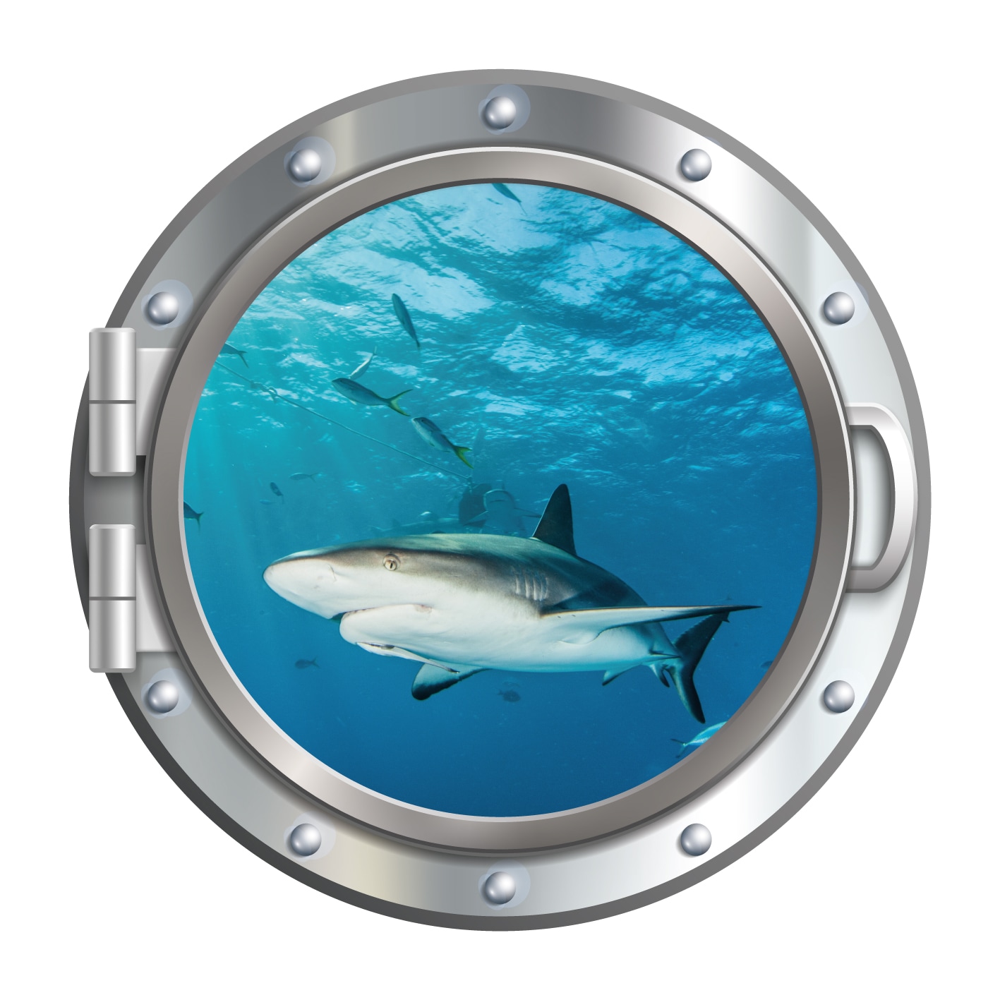 queence Autocollants muraux »3D Bullauge Illusion Unterwasserwelt Haifisch 40x40 cm« trou mural autocollant sous-marin