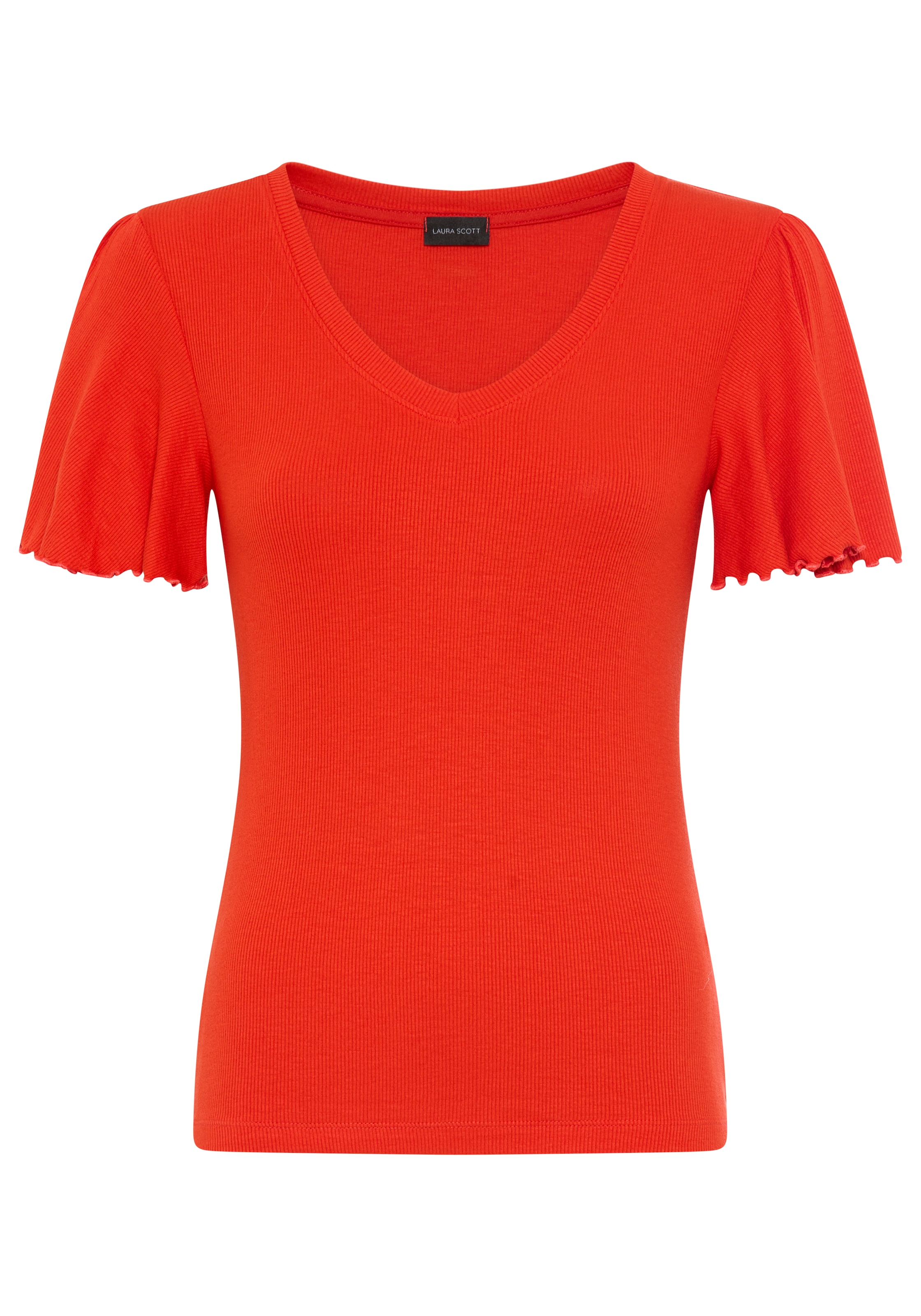 Laura Scott T-shirt en V mit Flügelärmeln, sehr figurbetonte Passform, Rippstruktur
