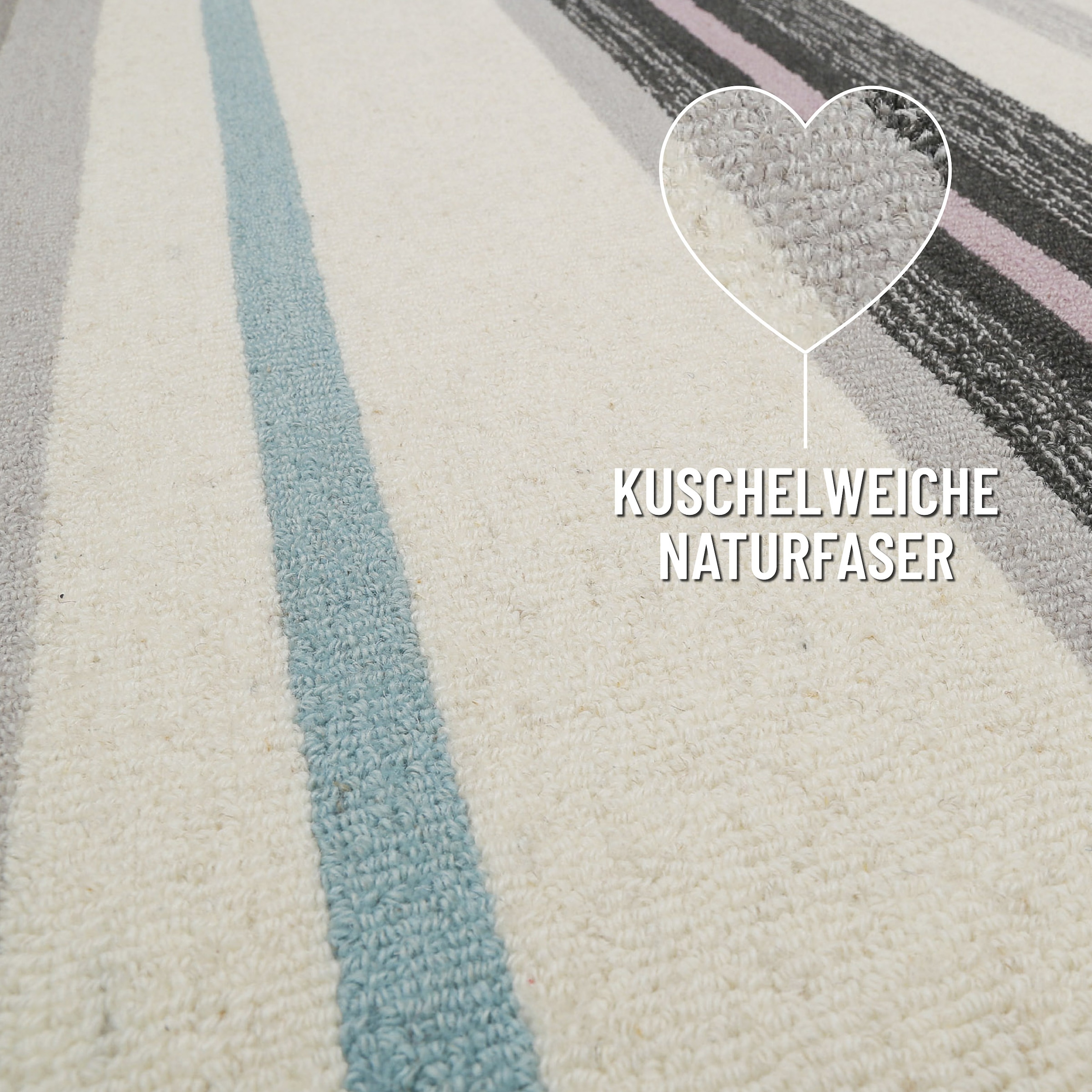 Wecon home Tapis »Sally« Rectangulaire 7 mm Höhe handgefertigt, gestreift, pflegeleicht, Wolle, Wohnzimmer, Esszimmer