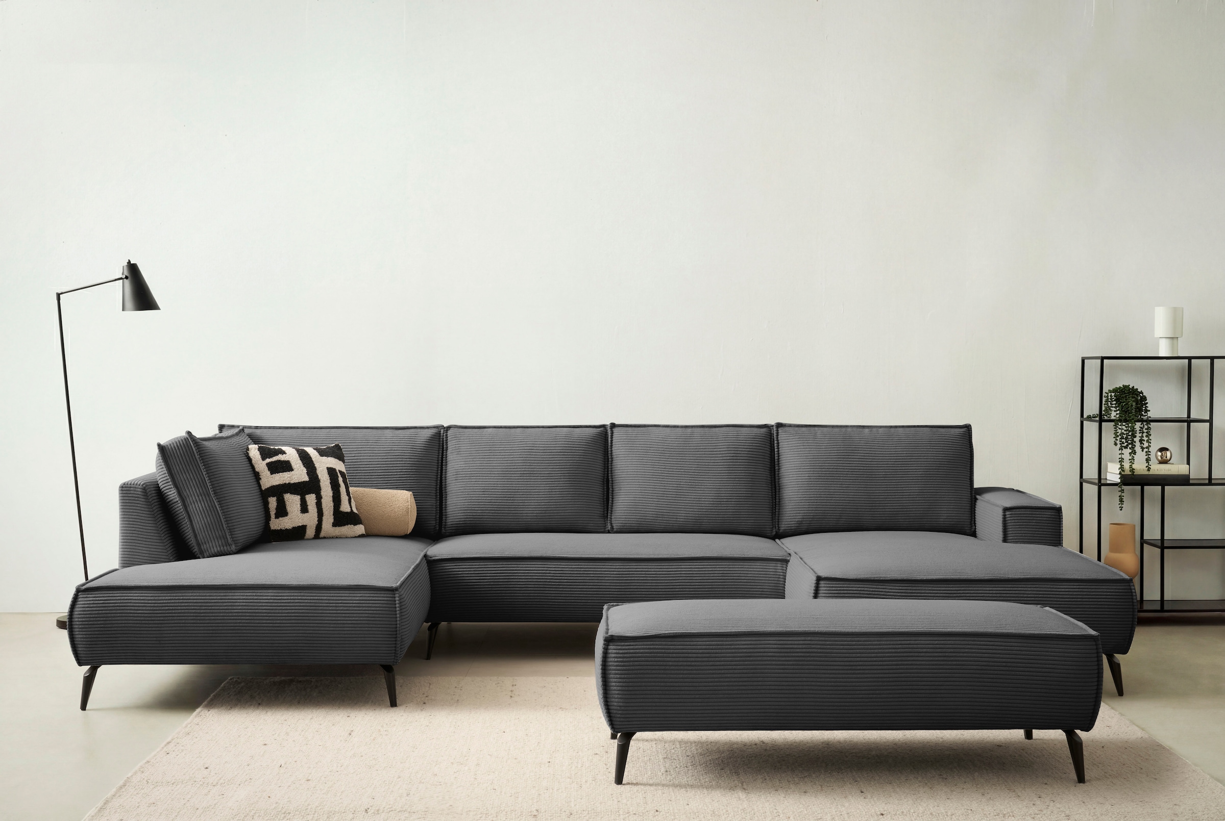 Home affaire Paysage de salon »mit Hocker, TVINNU, moderne U-Form in Cord oder Leinenoptik« Recamiere rechts/links, stellbar zum Schlafsofa (Krokodilverbinder)