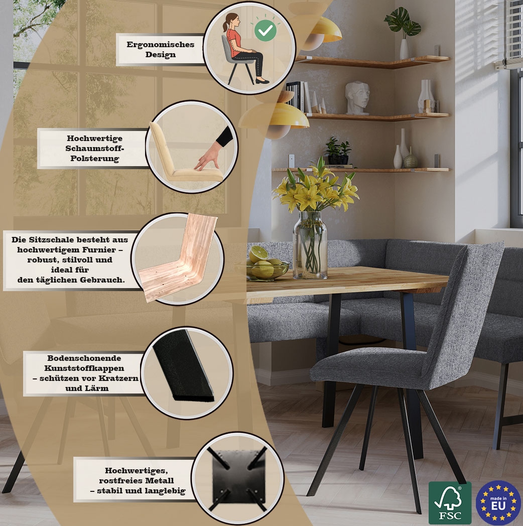 GOODproduct Ensemble de bancs d'angle »Sava« Ensemble, 4 cuis tlg. Eckbank mit Wellenfederung im Sitz, Tisch Massiv Eiche