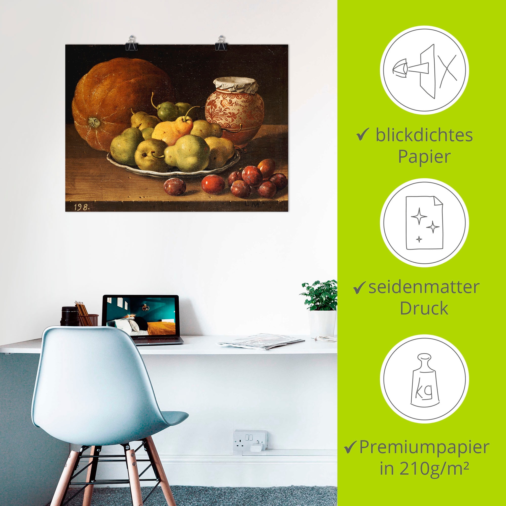 Artland Poster »Stillleben mit Birnen und Pflaumen.« Arrangements 1 Stk. tlg. als Leinwandbild, Wandaufkleber oder Poster in versch. Grössen