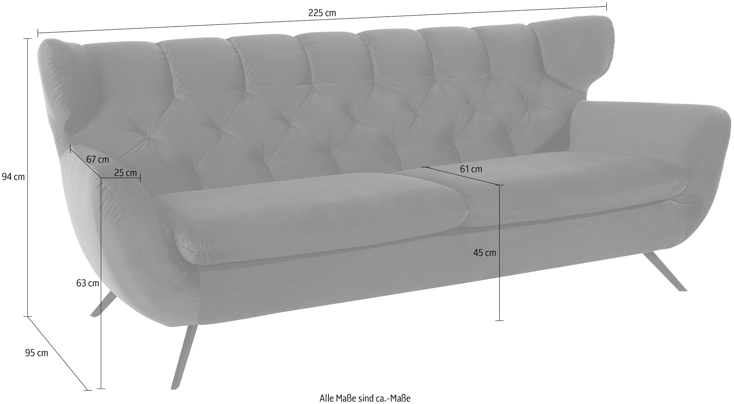 3C Candy 3-places »Beatrice, extravagantes Megasofa, bequem, Küchensofa, Breite 225cm« avec surpiqûres en losange dans le dos, aspect velours, aussi en imitation fourrure