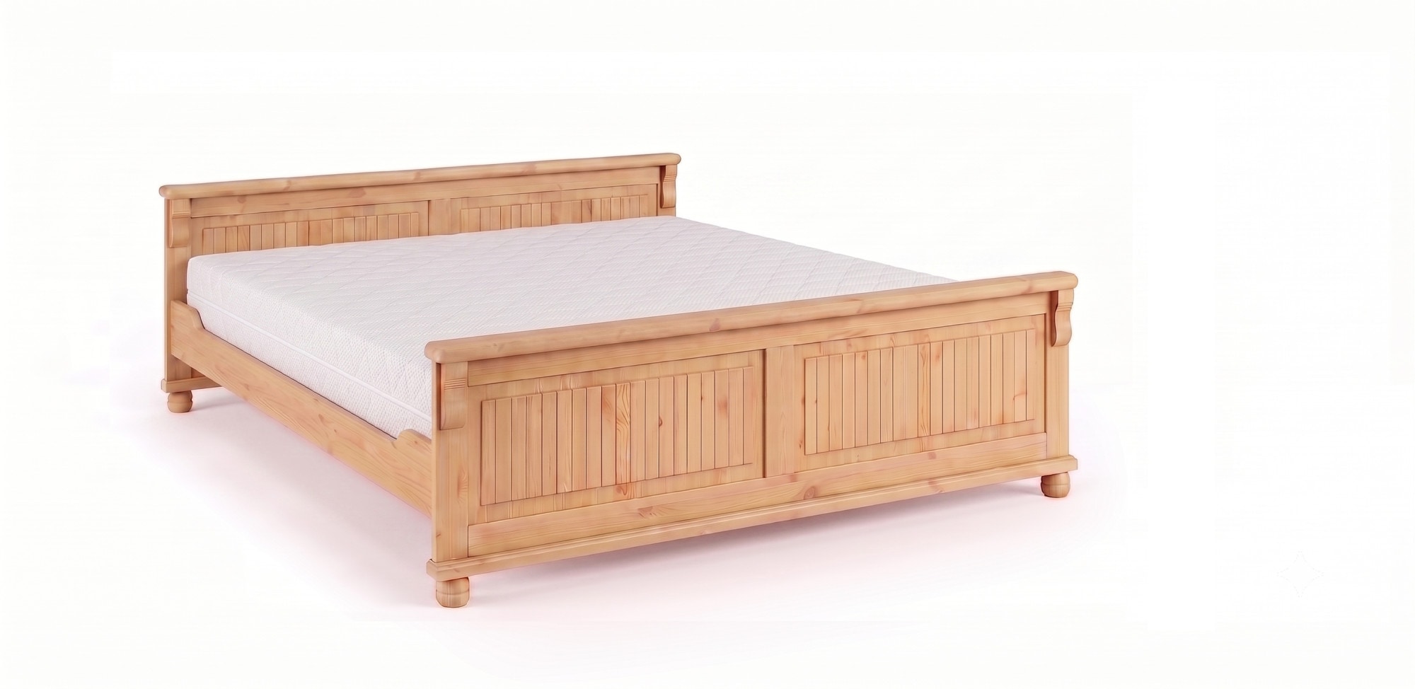 GOODproduct Lit en bois massif »Adele« Largeur 140 ou 180 cm, style maison de campagne,  en pin massif, belle optique à caissons, optique lamelle