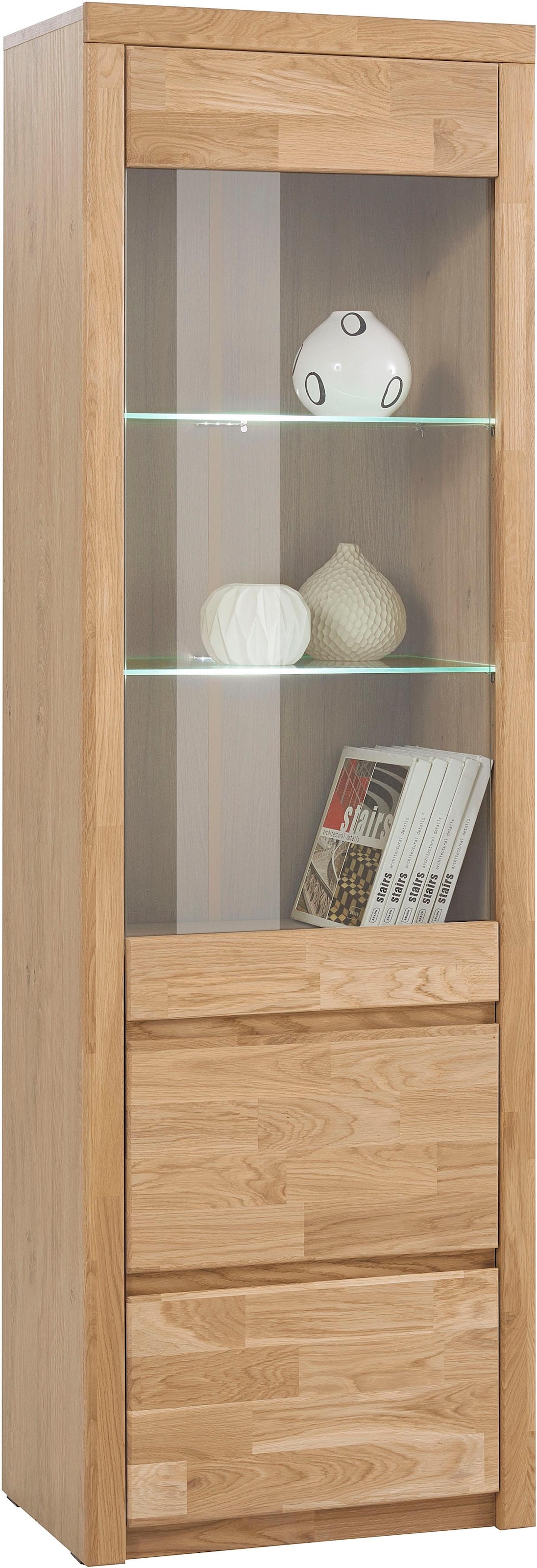 Home affaire Vitrine »SILKEBORG75, Tür mit Glaseinsatz, Türanschlag wechselbar rechts/links.« B/T/H: 60/35/190cm, Eiche teilmassiv geölt, 5 Fächer, Griffmulden