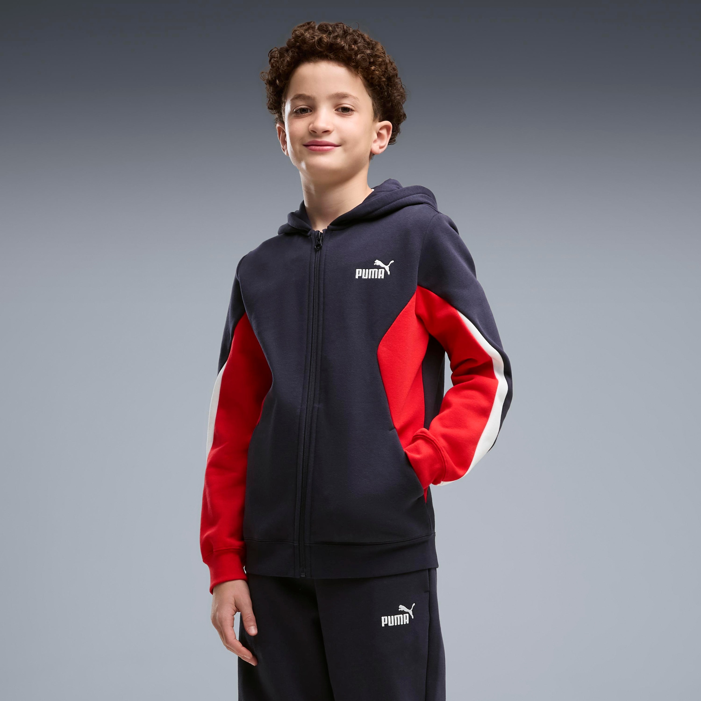 PUMA Trainingsanzug »ESS BLOCK FULL-ZIP SWEAT SUIT B« 2 2-teiliges Set, mit Reissverschluss am Oberteil, Regular Fit