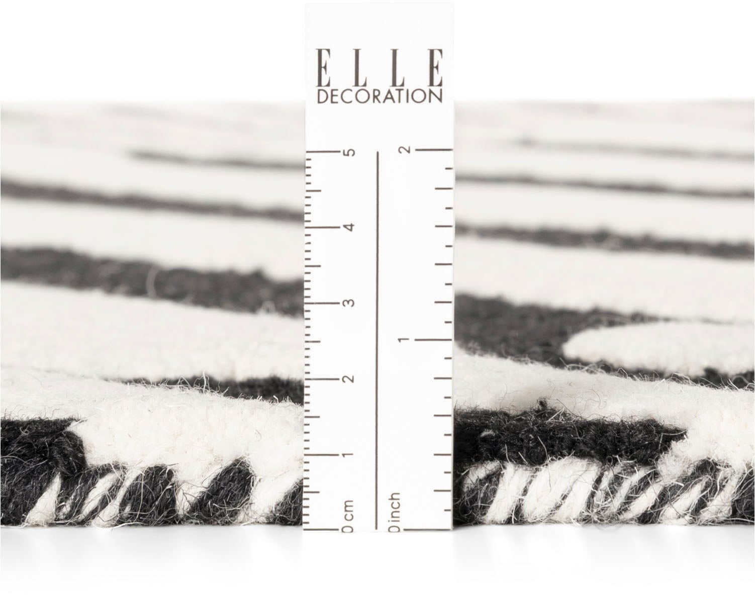 ELLE DECORATION Tapis en laine »Flux« Rectangulaire 12 mm Höhe Wolle, Natur, Wohnzimmer, schwarz weiss, Geometrisch, Streifen