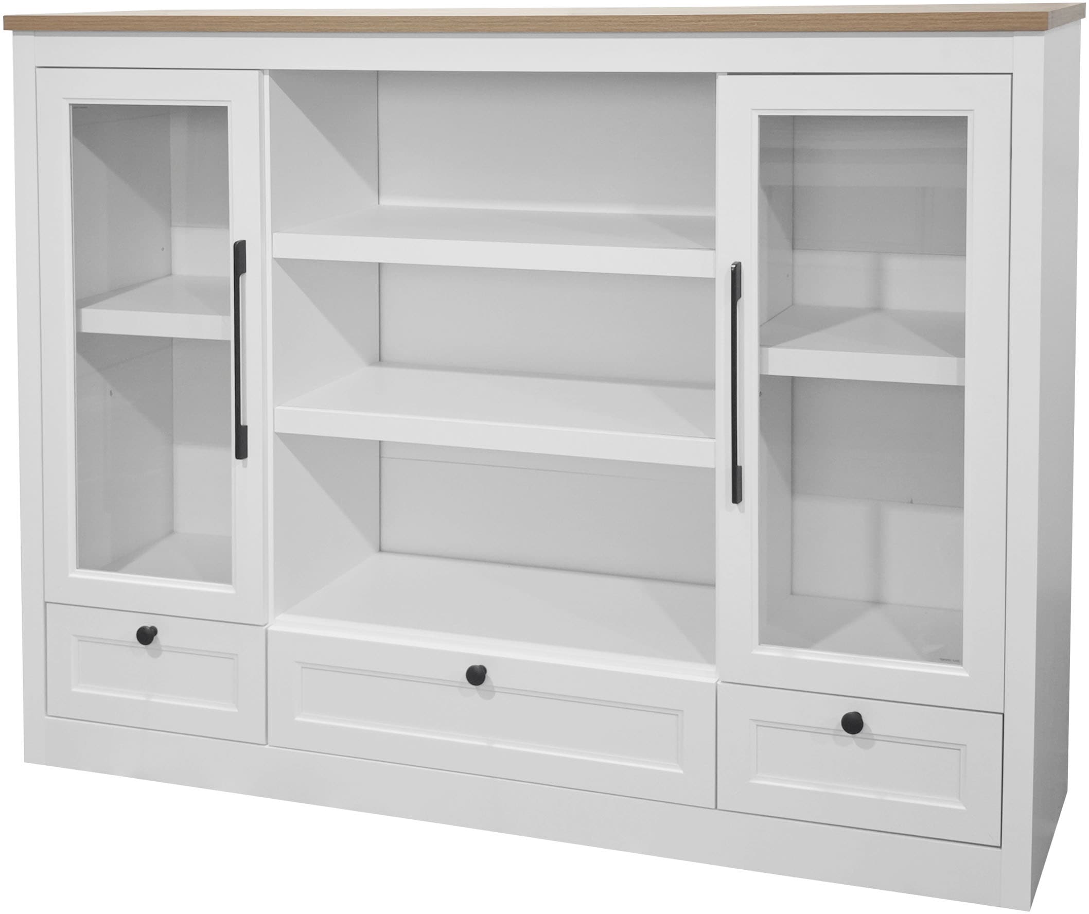 GOODproduct Highboard »Ismund« aus MDF, mit Holz-Zierleiste, schwarzen Metallgriffen, Höhe 121 cm