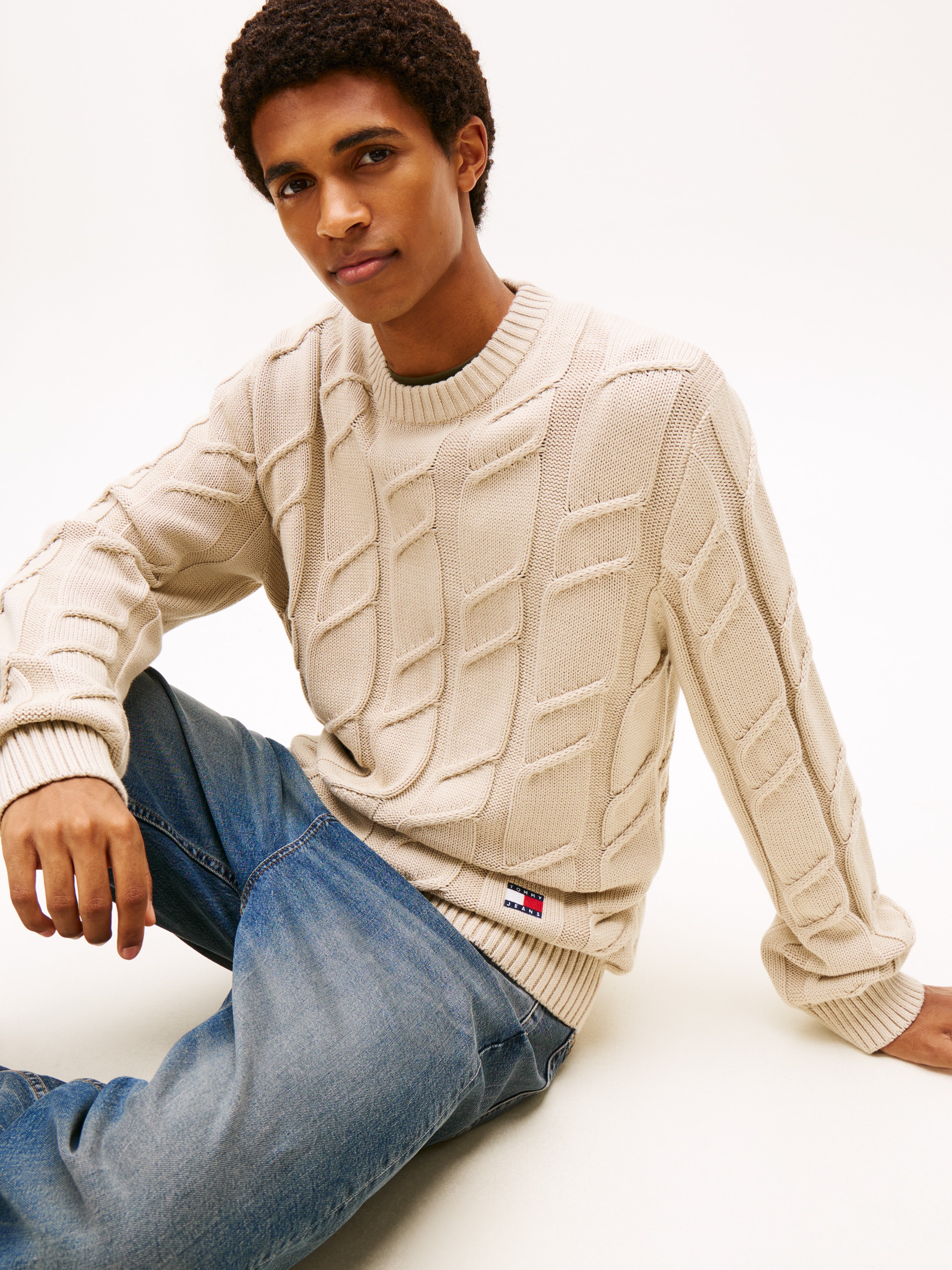 Tommy Jeans Pull à col rond »TJM REG CHUNKY CABLE« Grobstrick mit Zopfmuster, regular fit, Rundhals