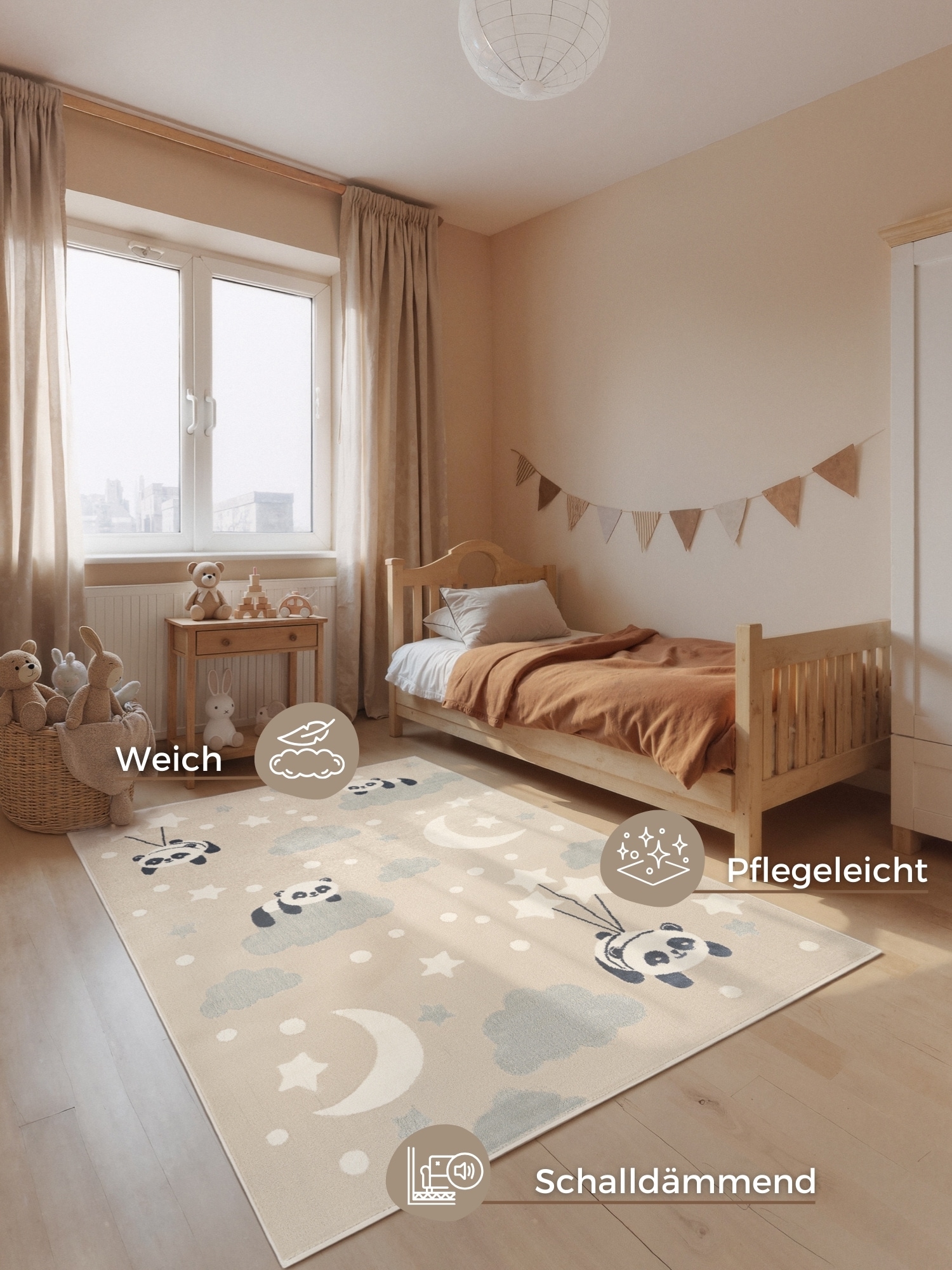 HANSE Home Kinderteppich »Dreamy Panda« rechteckig 10 mm Höhe Pflegeleicht, Weich, Kinderzimmer, Spielteppich, Spielunterlage