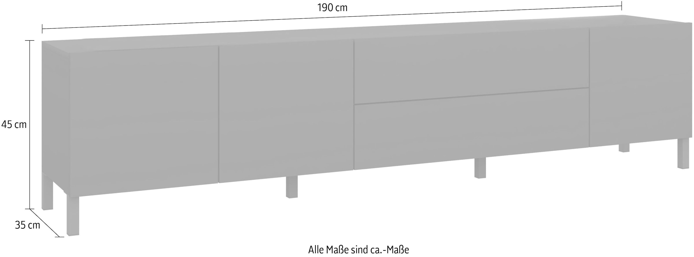 borchardt Möbel Lowboard Metallfüsse, grifflose Optik