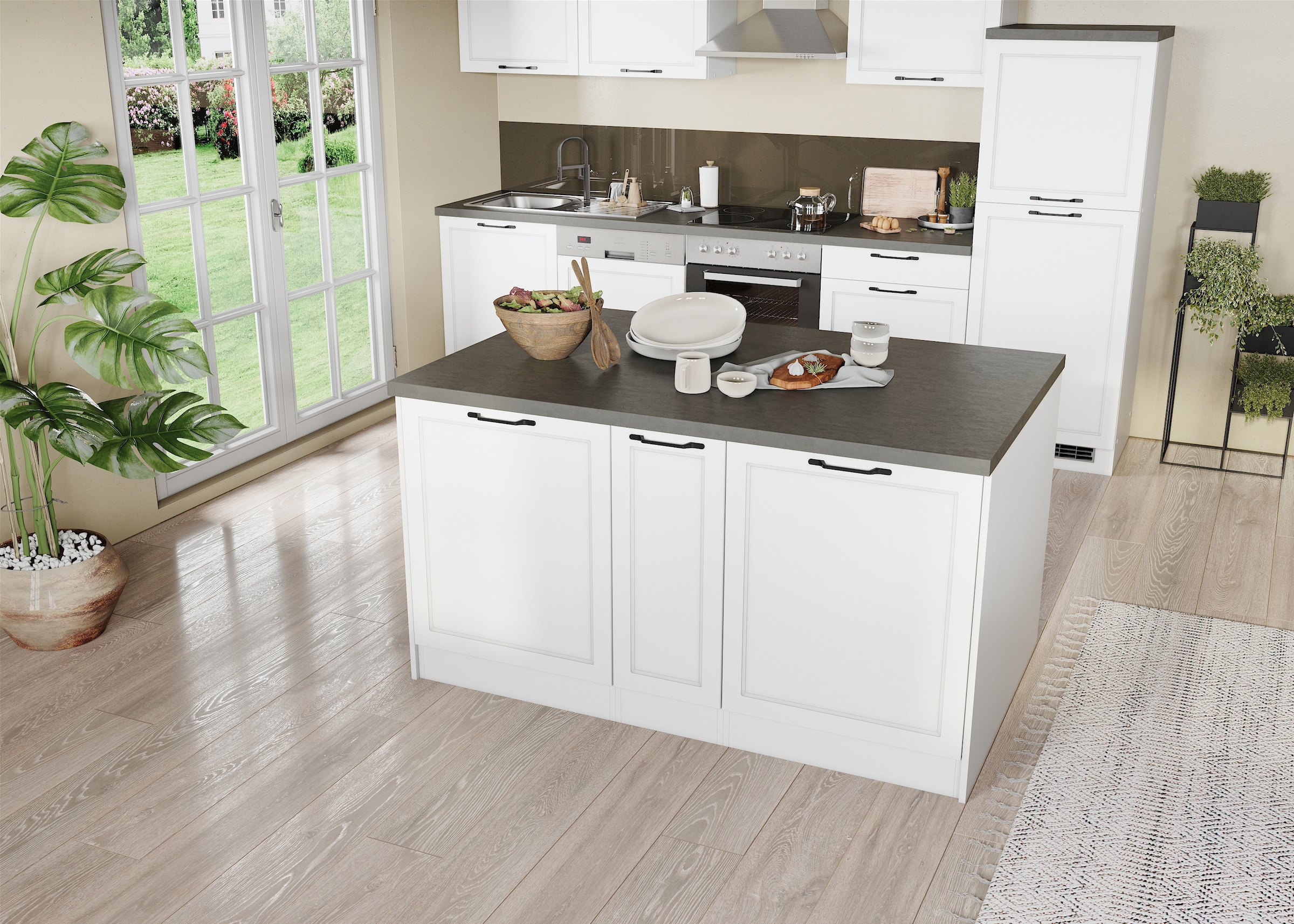 KOCHSTATION Ilot de cuisine »KS-Lani, Breite 153 cm, mit Flaschenregal« façades MDF, plan de travail épaisseur 38mm