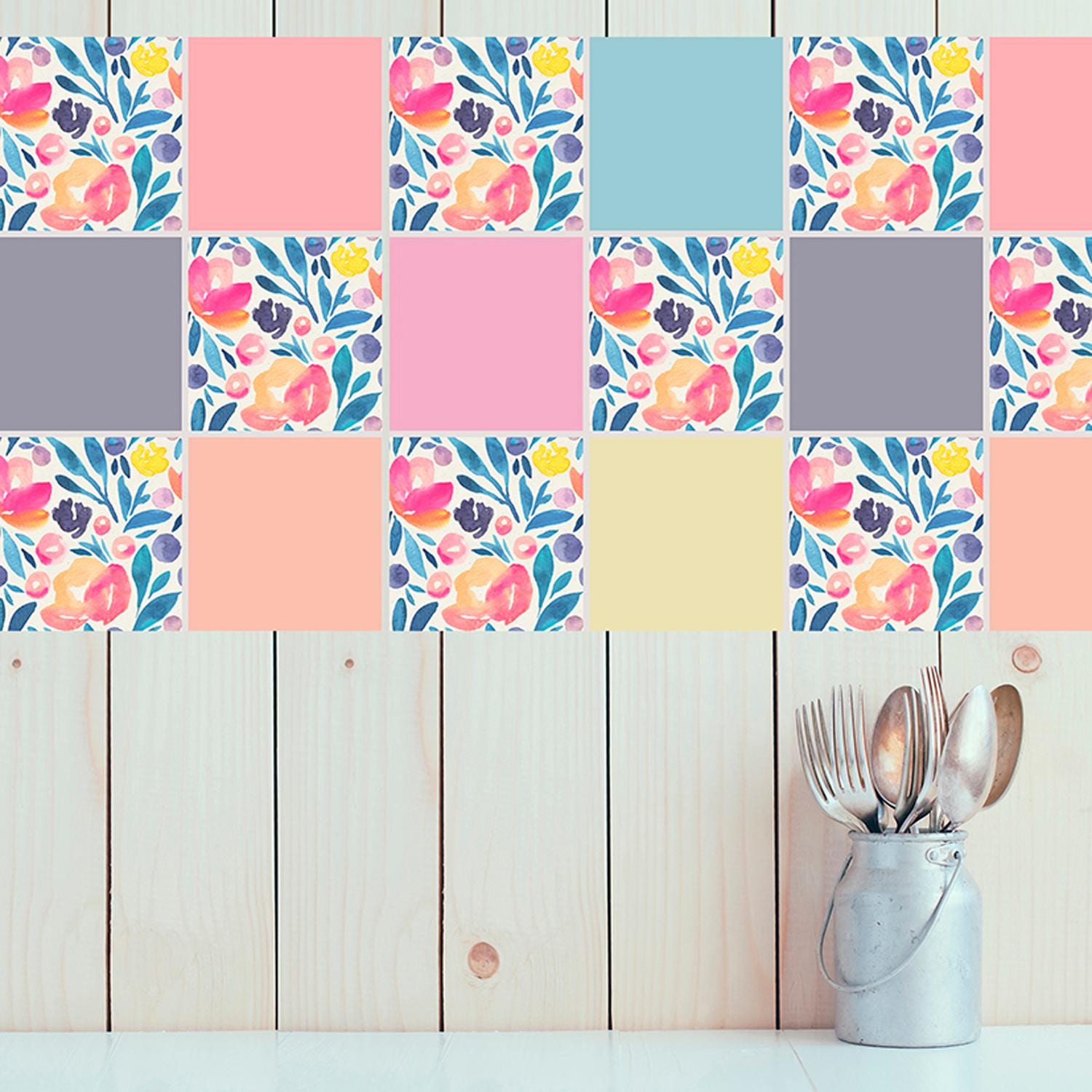 queence Fliesenaufkleber »Blumen« Stickerfliesen, selbstklebend, Sticker, 12er Set