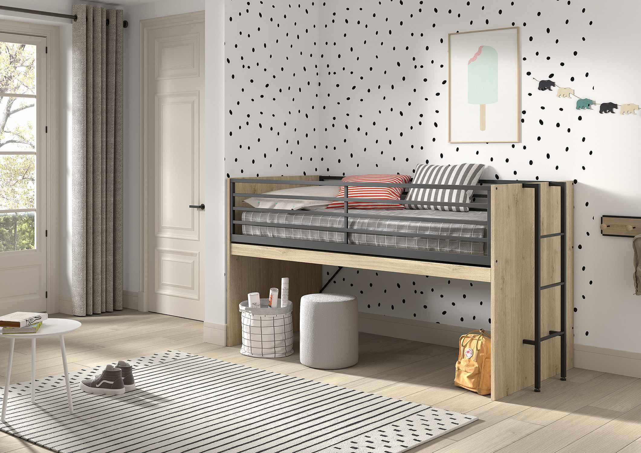 Vipack »Sam, schlafen und arbeiten in einem, wahlweise Eiche- oder Weiss-Dekor« Liegefläche 90x200 cm, darunter eine grosse ausziehbare Schreibplatte,  mit Absturzschutz, Leiter u. Stauraum, pflegeleichte Dekor Oberfläche