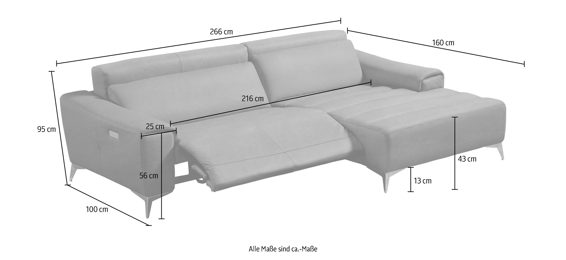 Egoitaliano Ecksofa »Suzette, Designsofa mit  hohem Sitzkomfort« mit Recamiere, inkl. 1 elektronischen Relaxfunktion, L-Form