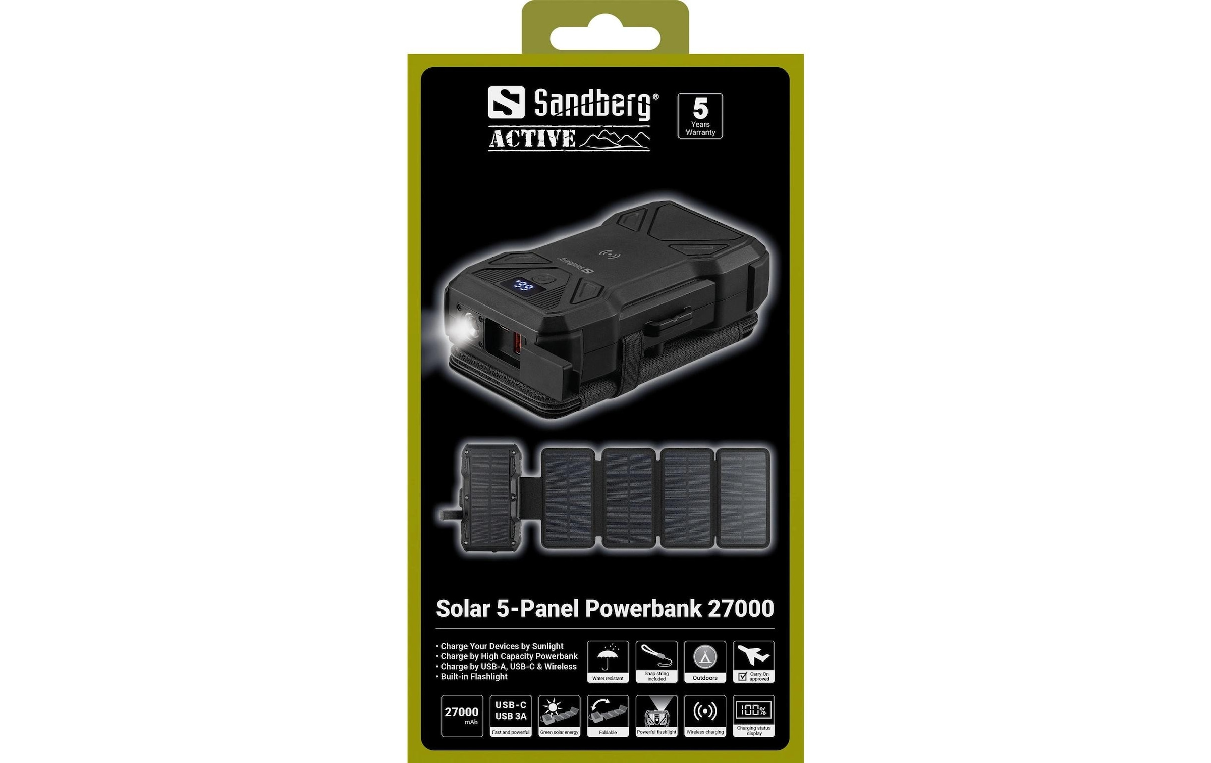Sandberg Powerbank »Solar 27000 mAh« Solarpanel, Wireless Charger