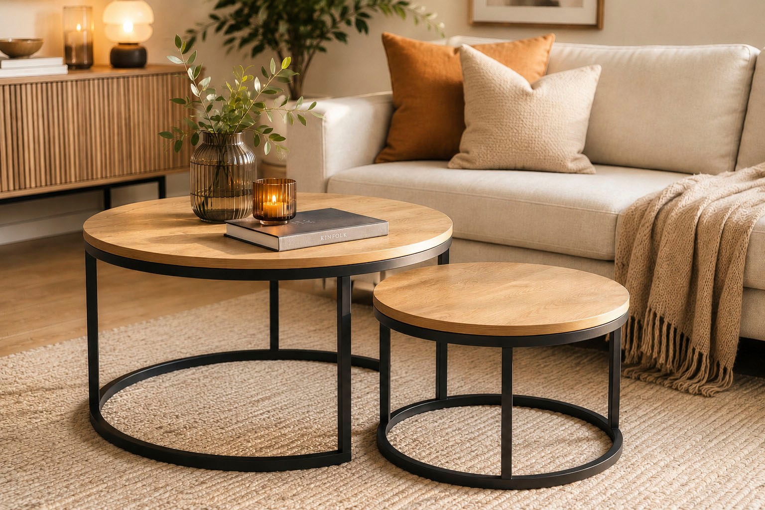 ACTONA GROUP Table basse »Spiro 2er Set, rund – modern & stilvoll kombinieren, zeitloses Design« Table basse, table d’appoint, 2 cuis tlg. OTTOs Choice aspect bois, facile d'entretien & structure métallique robuste