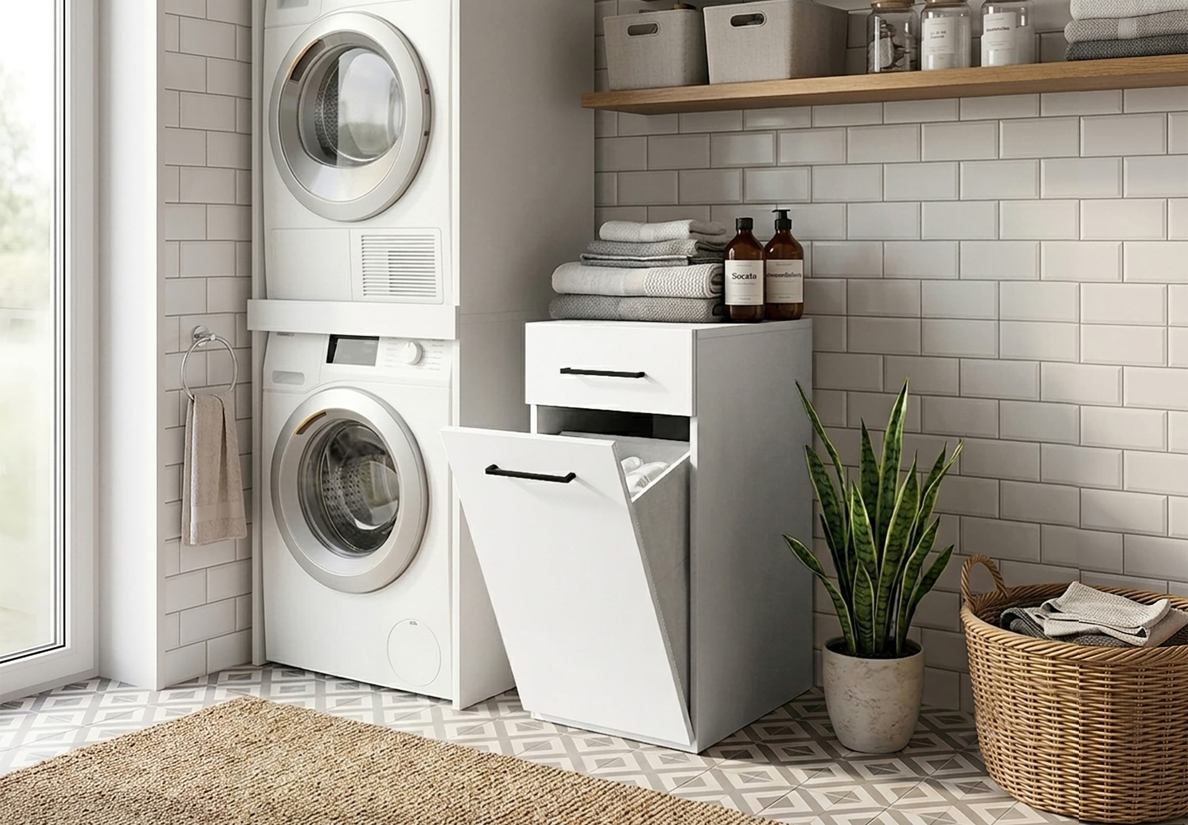 KOCHSTATION Armoire à linge »KS-Linda« largeur 40 cm, avec panier à linge intégré, parois de 25 mm d'épaisseur