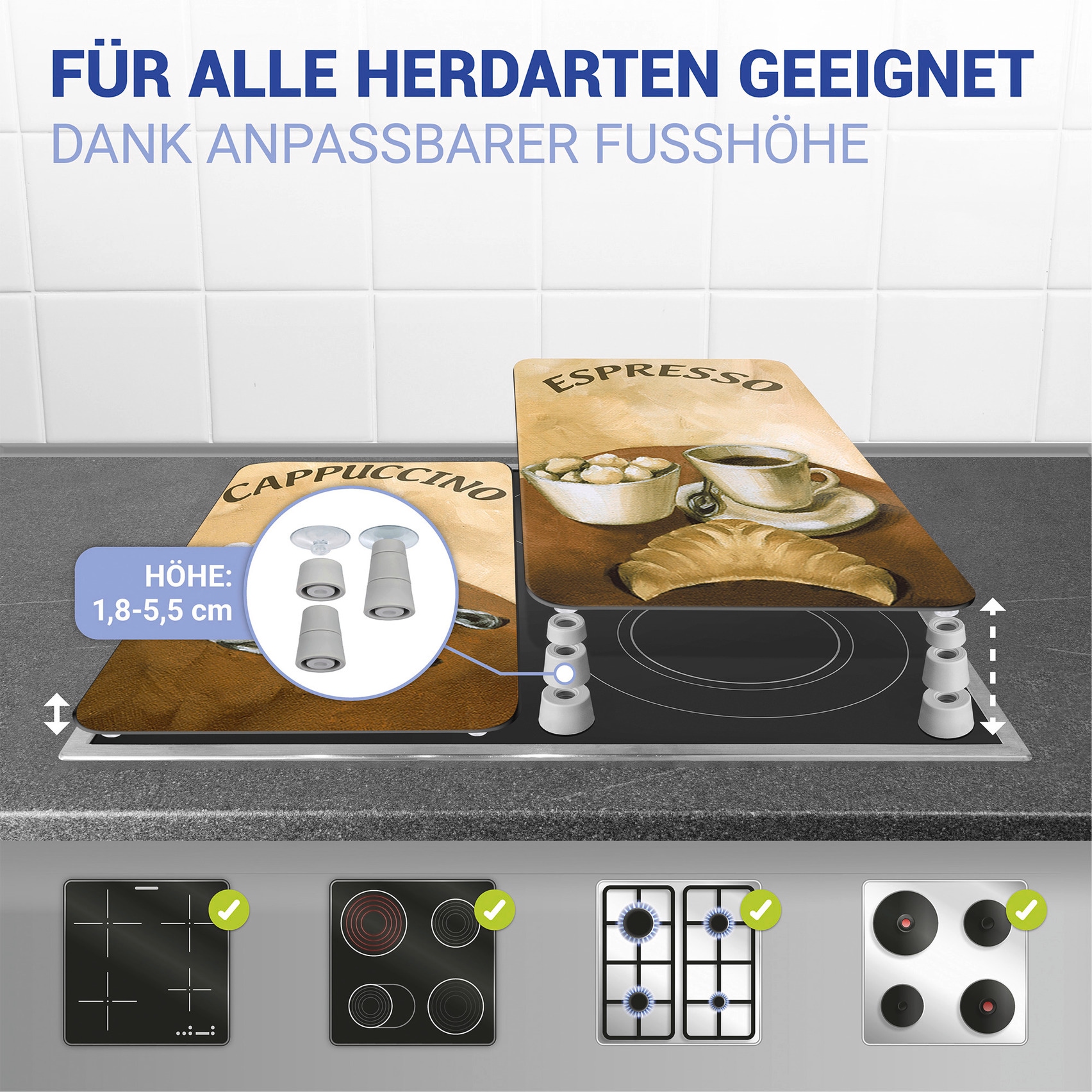 WENKO Herd-Abdeckplatte »Universal Modell Kaffee« Herdabdeckung für alle Herdarten, kratzfest, mit rutschfesten Füssen