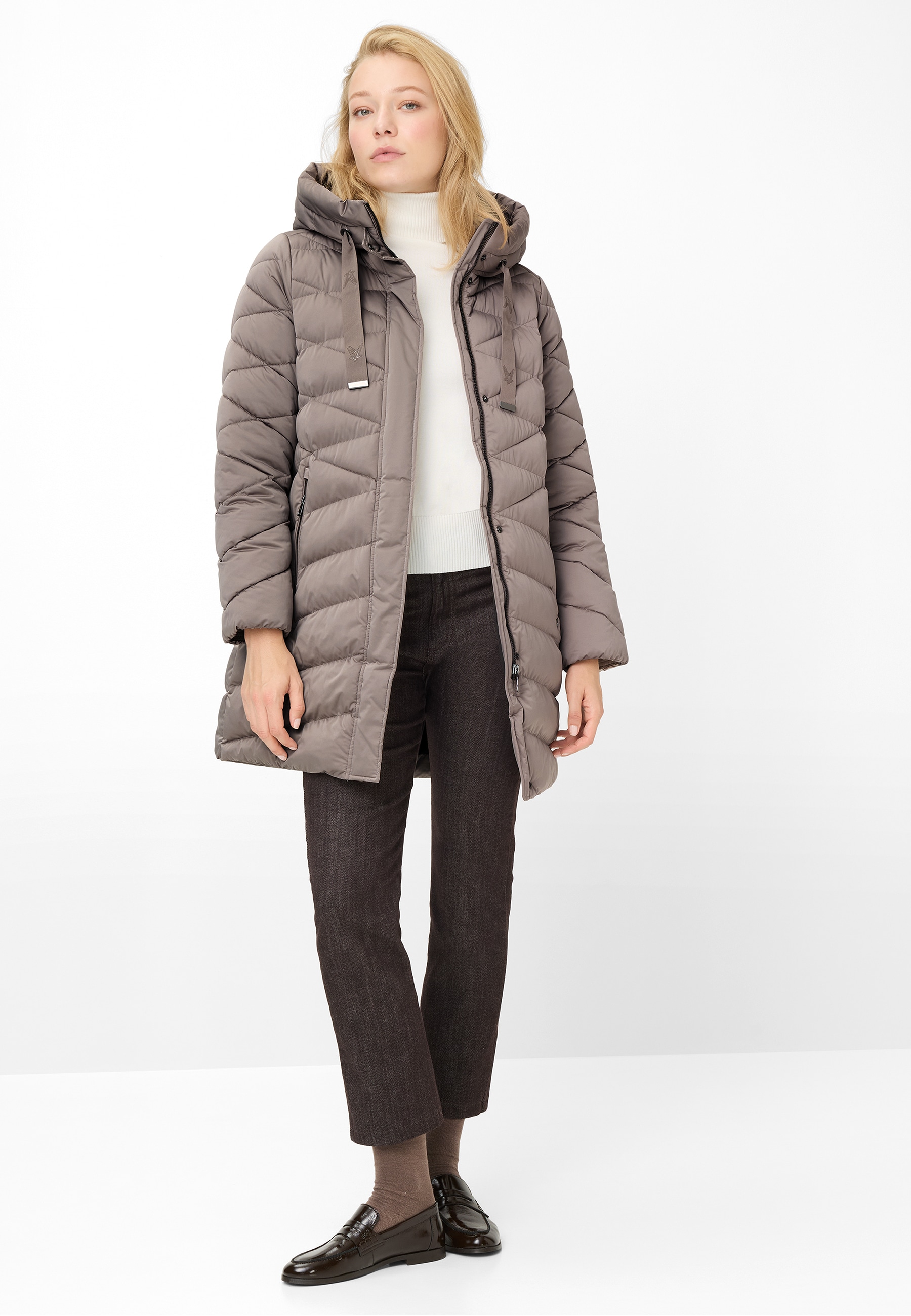 Fuchs Schmitt Manteau matelassé »Steppkurzmantel« avec fermeture éclair dissimulée, capuche avec cordon de serrage, chaude et matelassée
