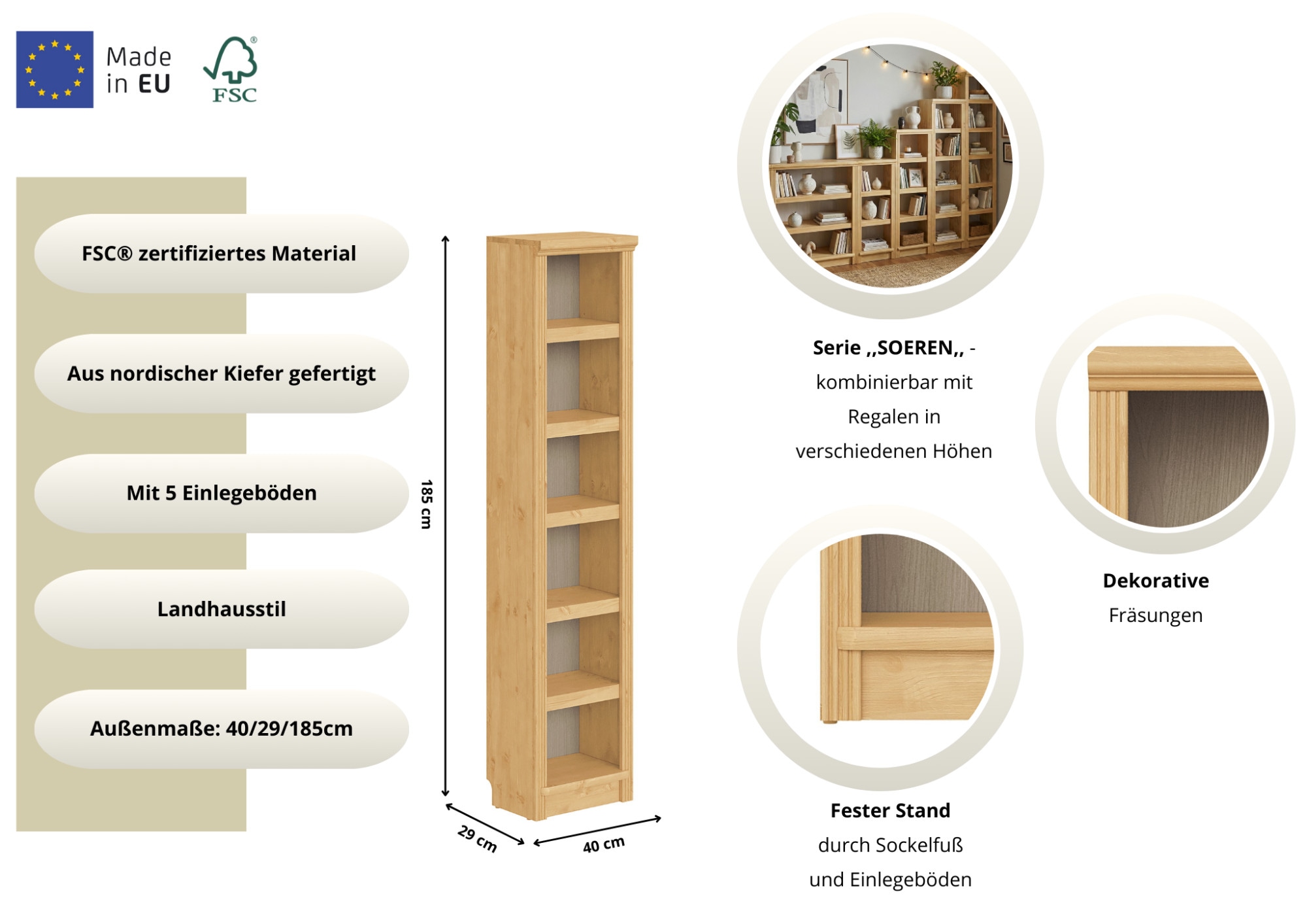 GOODproduct Étagère sur pied »Riga« aus massiver Kiefer, FSC®-zertifiziert