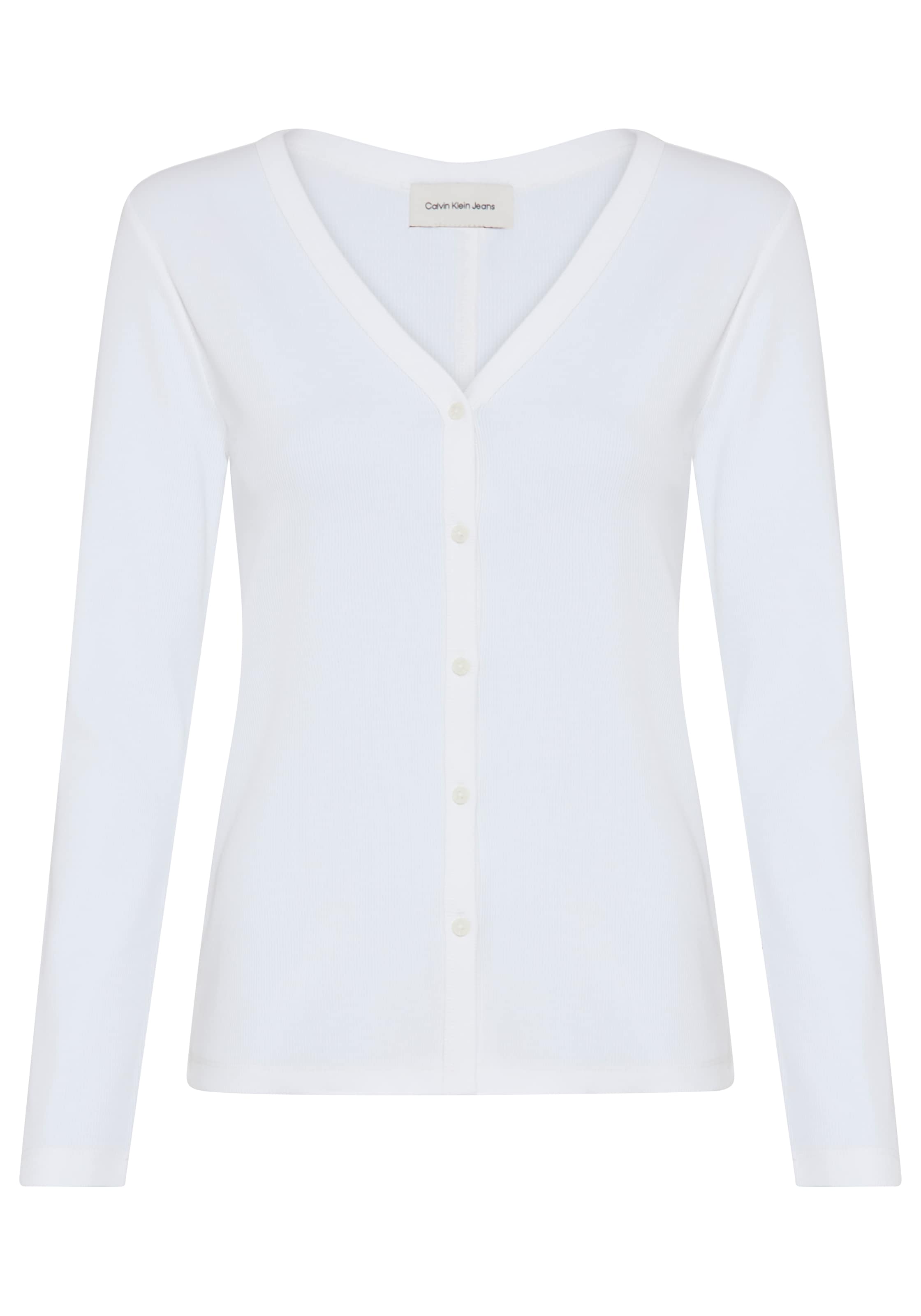 Calvin Klein T-shirt à manches longues »WOVEN LABEL BABY RIB BUTTON« Coupe ajustée avec encolure en V