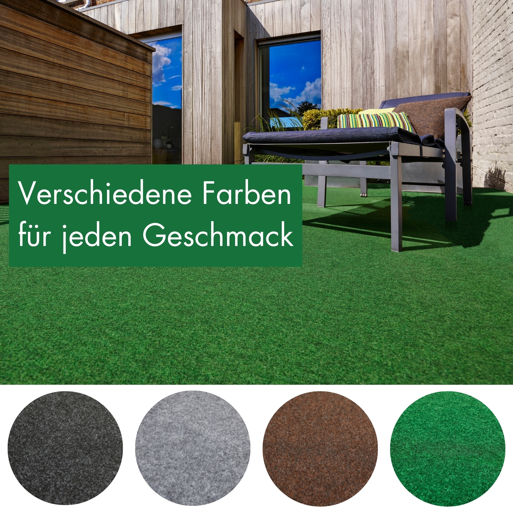 Andiamo Gazon synthétique »Field, Made in Belgium« Rectangulaire 4 mm Höhe für Balkon & Terrasse, mit Drainage-Noppen, Nadelfilz-Optik