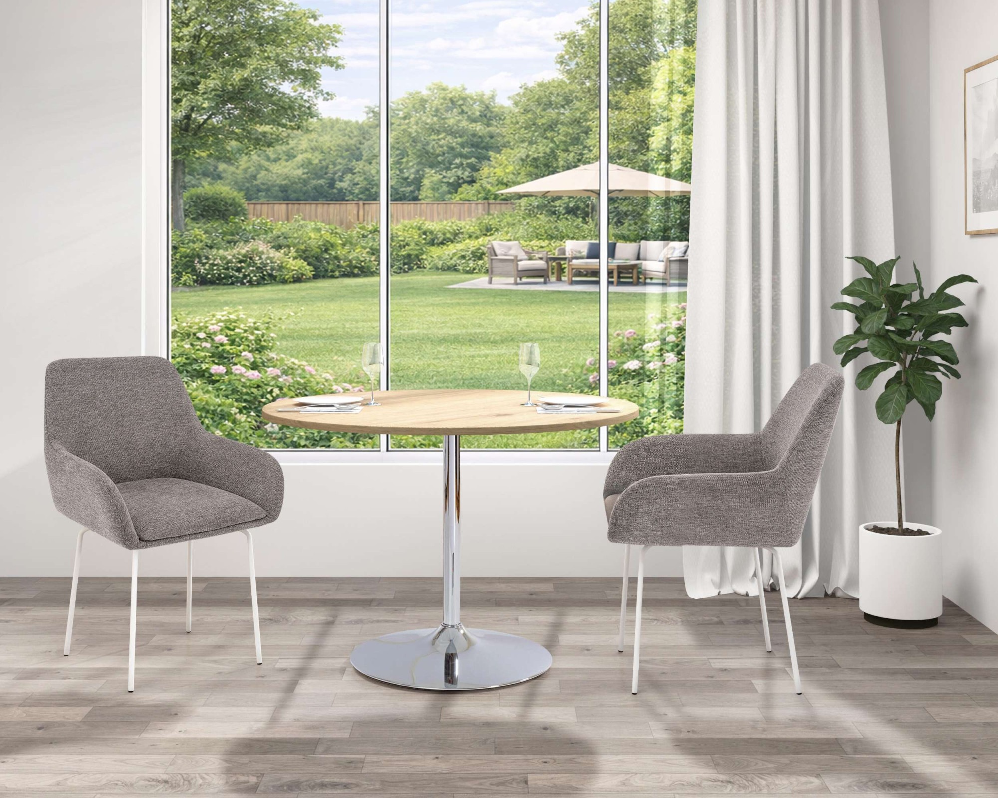 GOODproduct Table de salle à manger »Trompet« rund, Ø110 cm, Tischplatte Hochglanz oder Holzoptik, Trompetenfuss