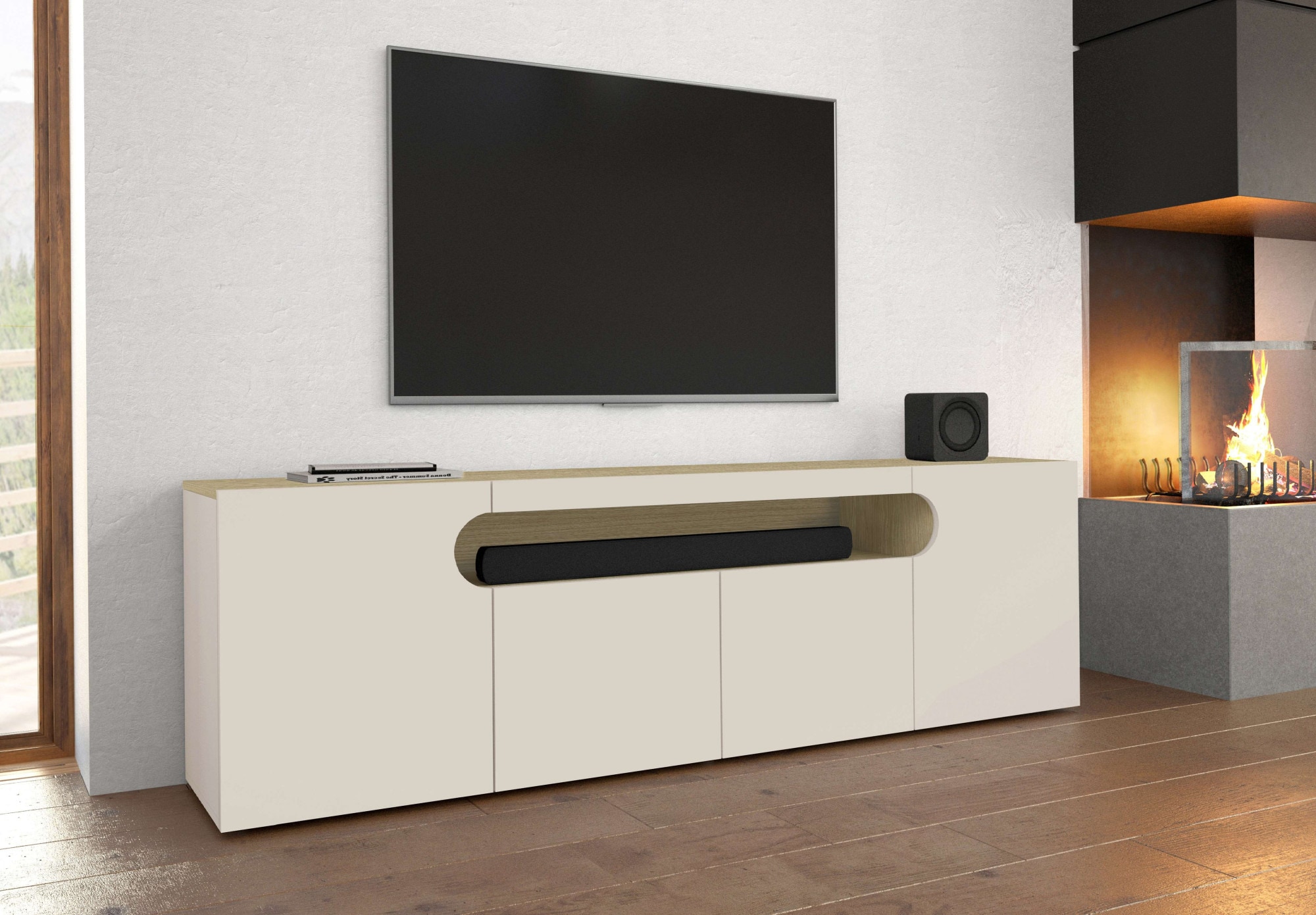 GOODproduct Lowboard »REAL,Lowboard,TV-Kommode,TV-Möbel,TV-Bank« 1 Stk. tlg. Mit 4 Türen, davon 2 abgerundet, die ein ovales offenes Fach bilden