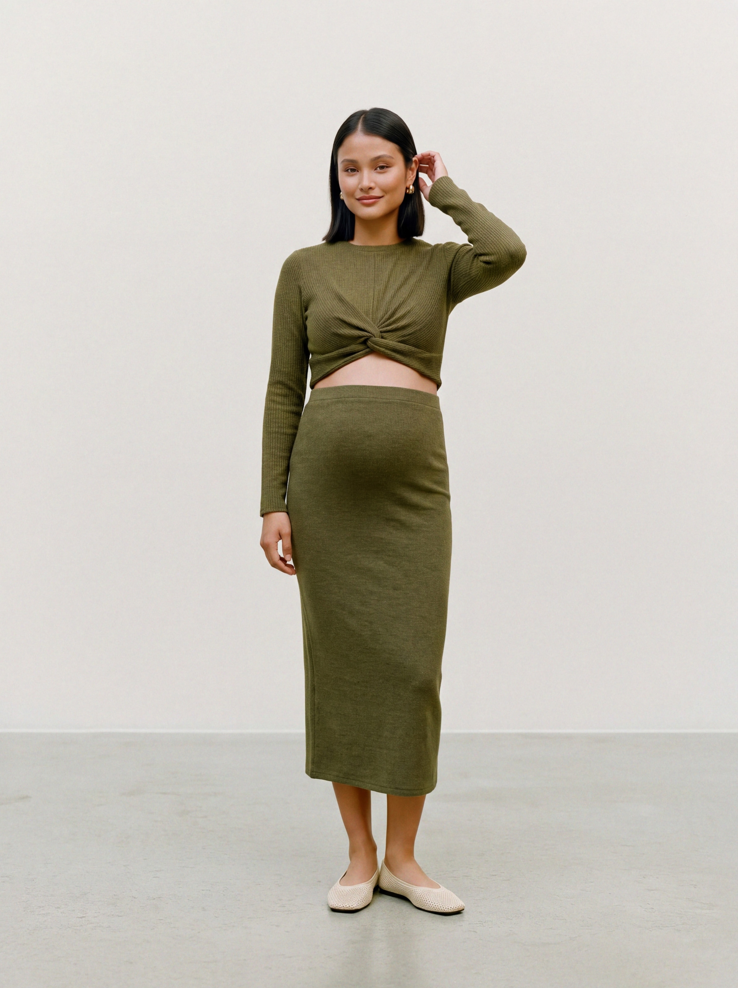 Mamalicious Jupe midi »MLMELONI JRS MIDI SKIRT HW NOOS« mélange de matériaux, taille haute