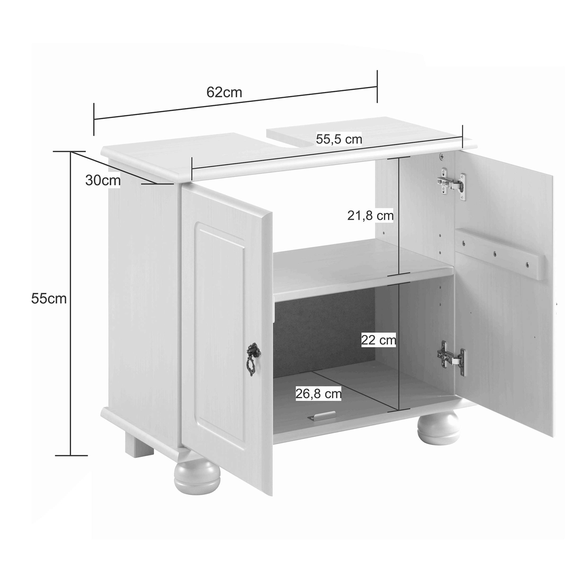 GOODproduct Waschbeckenunterschrank »Finca« aus massivem Kiefernholz, Siphonausschnitt, Breite 62 cm, Höhe 55 cm