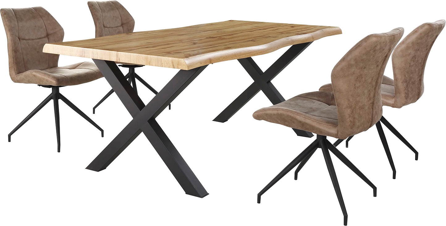 Jockenhöfer Gruppe Table de salle à manger »Marlon« geschwungene Baumkantenoptik und schwarzes Untergestell