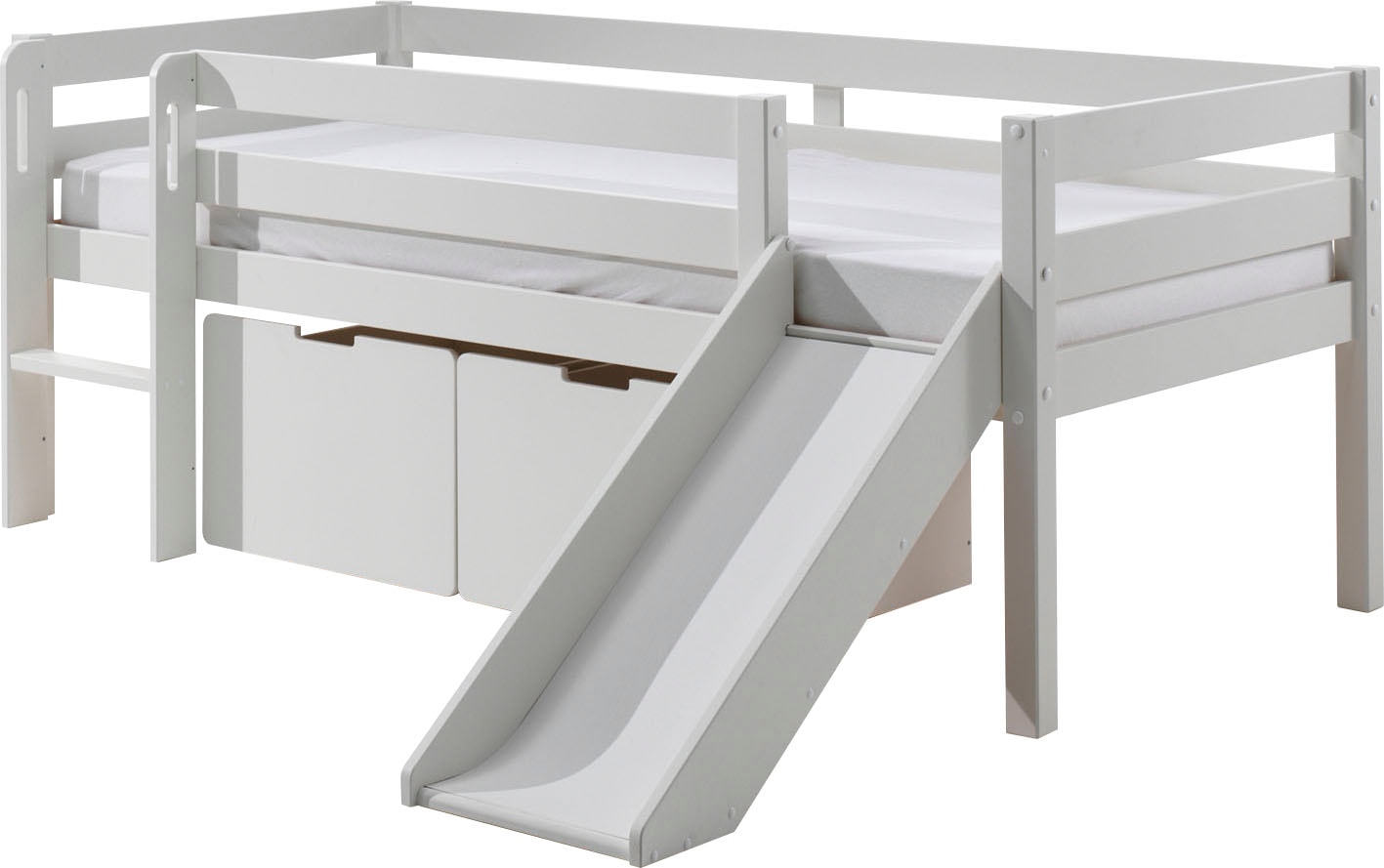 Vipack Spielbett »Pino, Kiefer massiv, mit Rolllattenrost, 2 Rollboxen, Made in Europe« B/H/T ca. 207,6x83x175cm, inkl. Leiter, Absturzschutz und Rutsche,  wahlweise mit oder ohne Hängeregal, 2 Farben zur Auswahl
